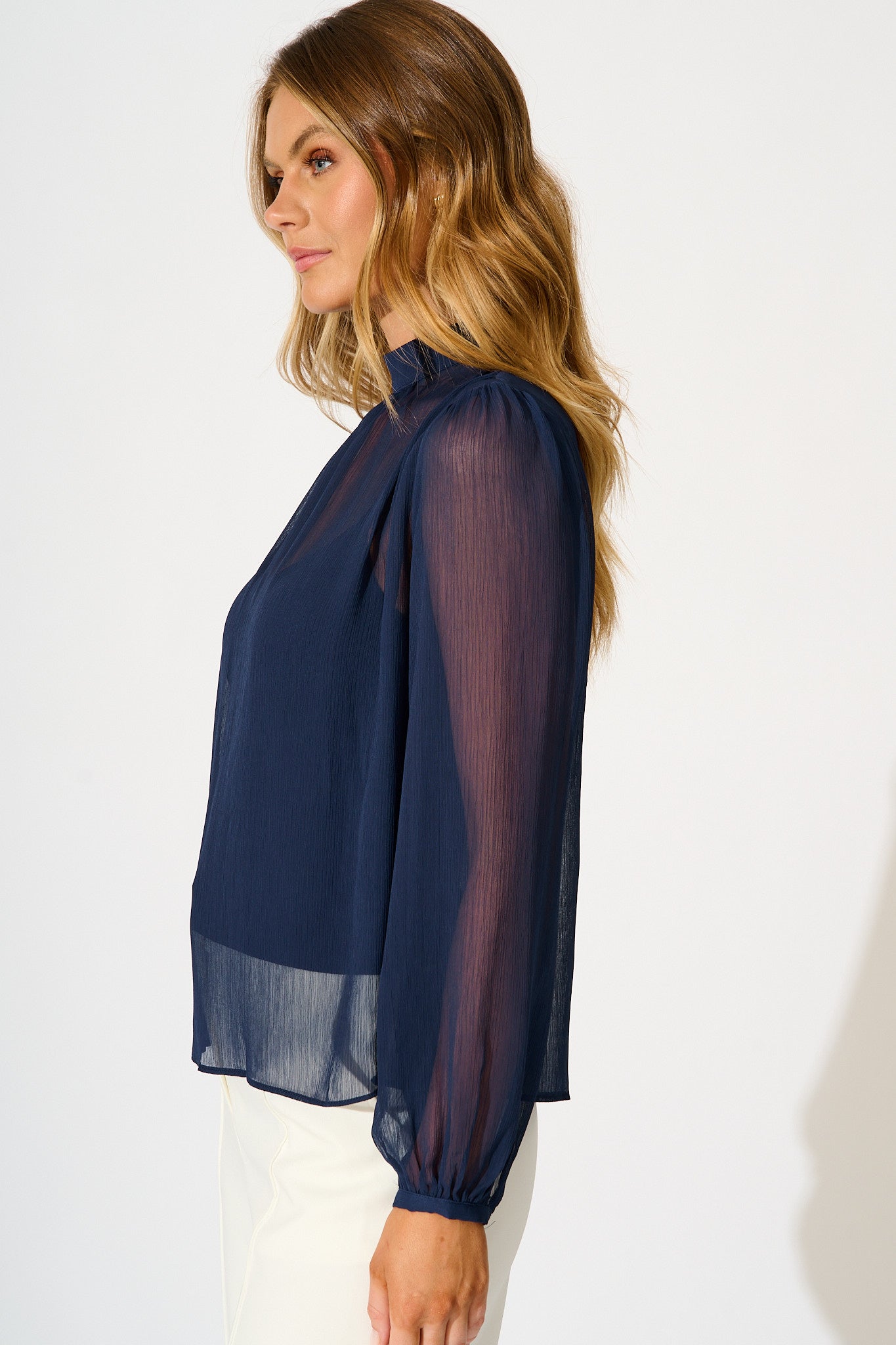Boardroom Belle Top in Navy Chiffon