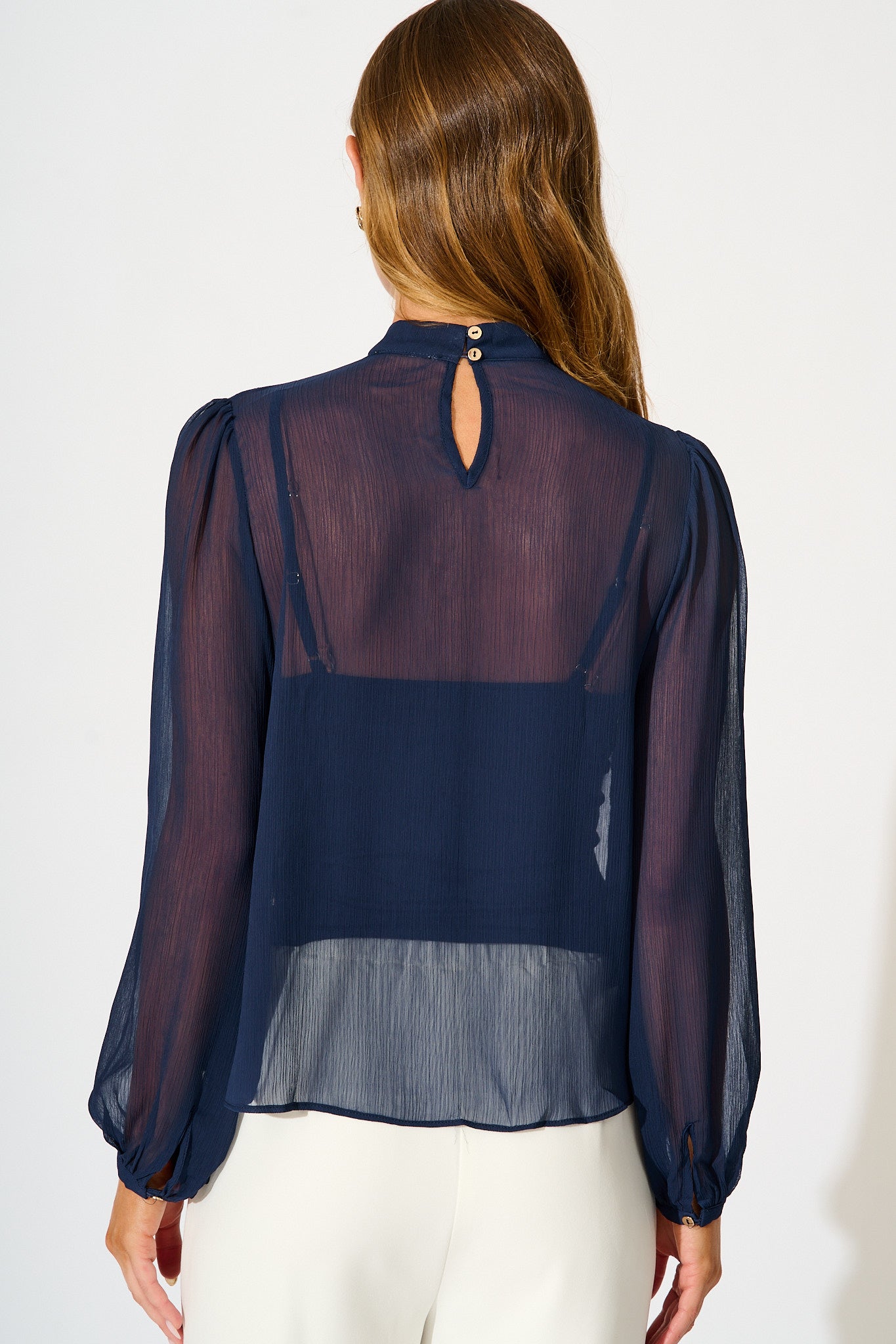 Boardroom Belle Top in Navy Chiffon