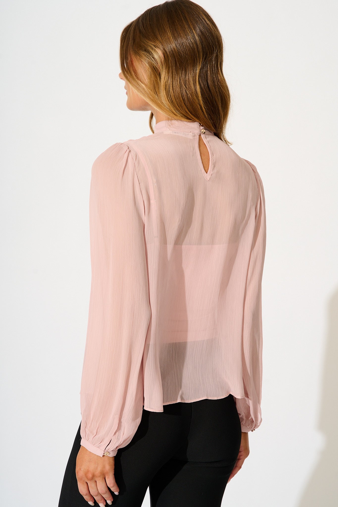 Boardroom Belle Top in Dusty Pink Chiffon