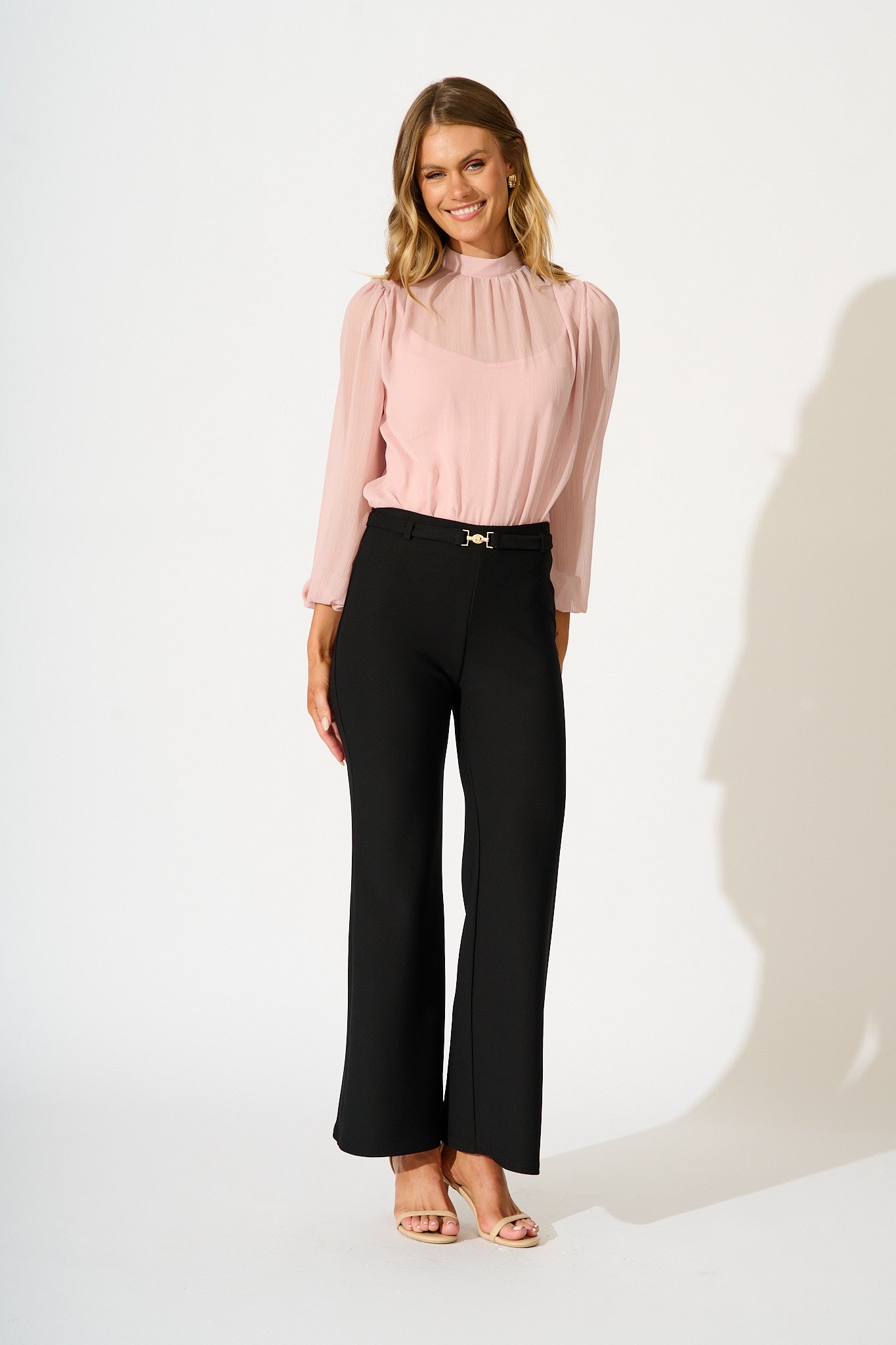 Boardroom Belle Top in Dusty Pink Chiffon