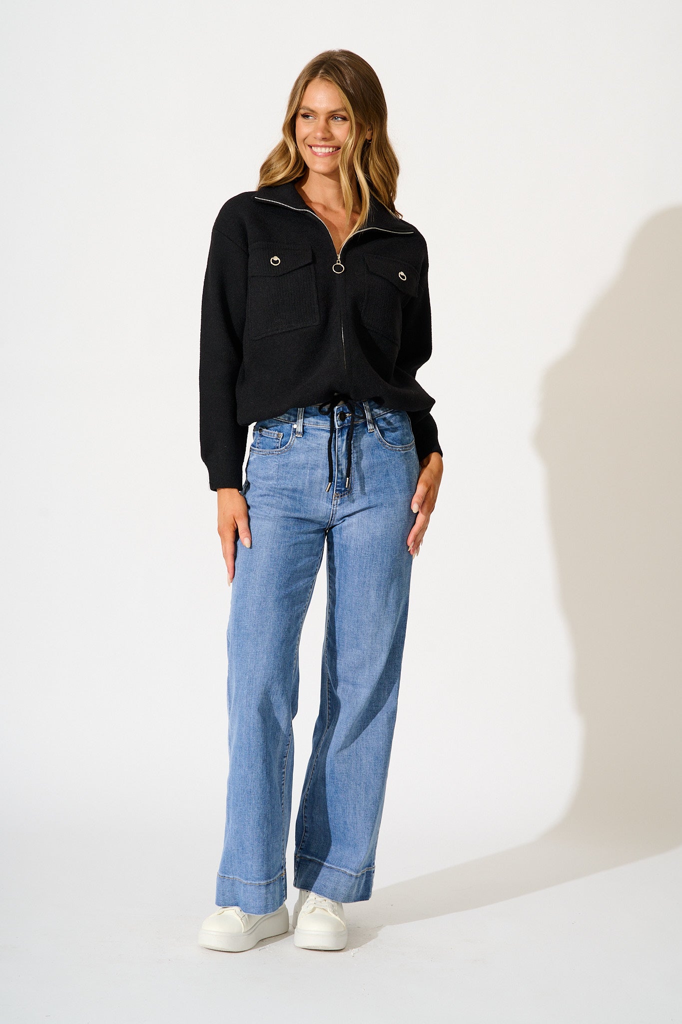 Hamptons Funnel Jacket in Black Wool Blend