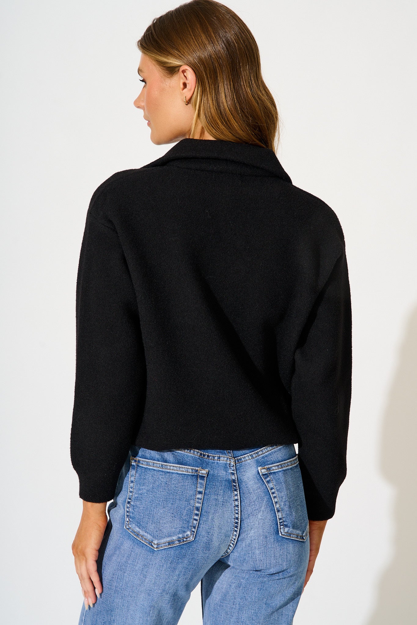 Hamptons Funnel Jacket in Black Wool Blend