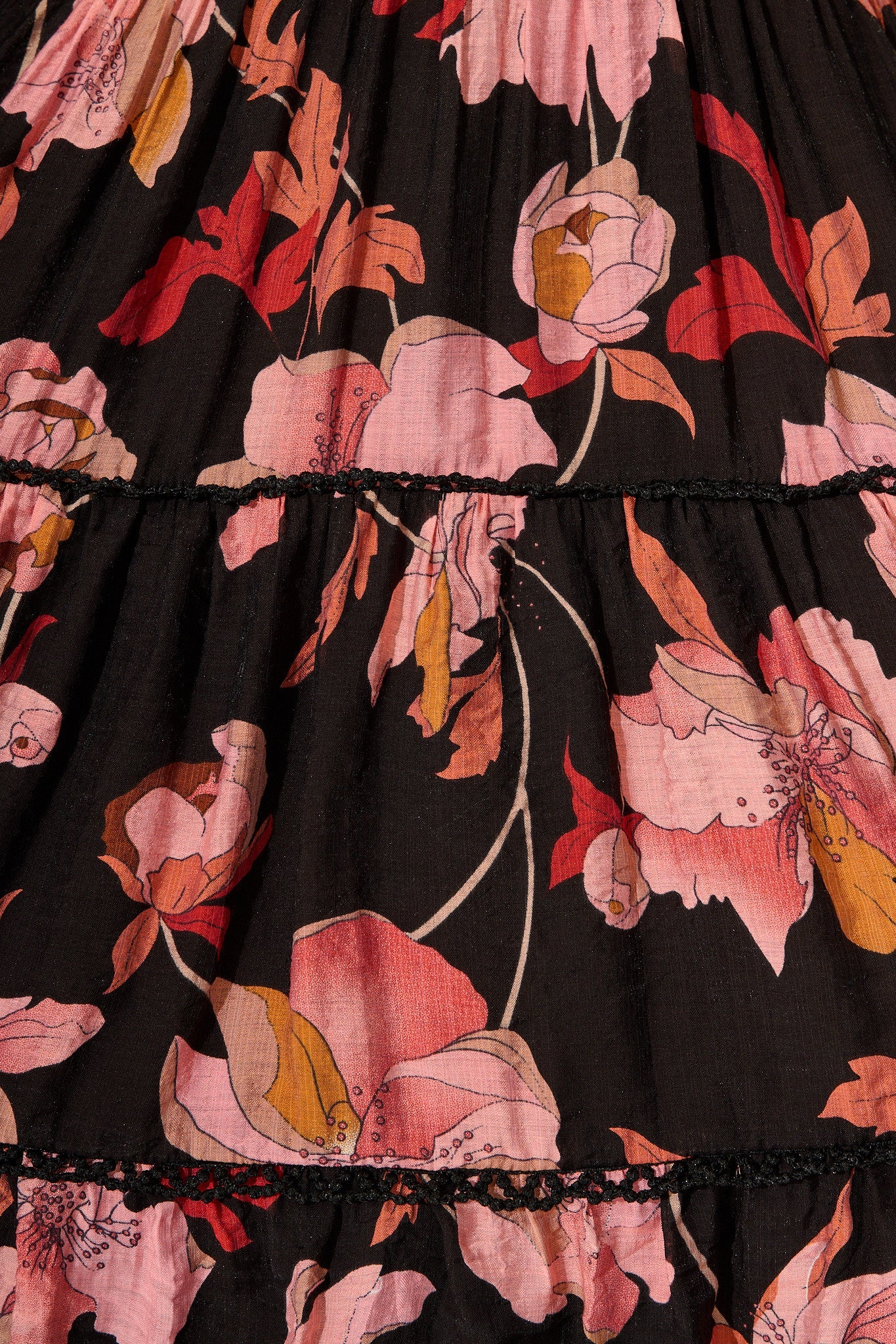 Riverstone Dress in Black Floral with Black Lace Trim