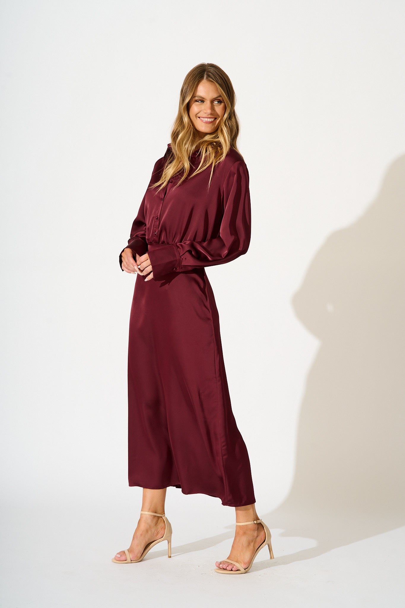 Olsen Maxi Dress in Wine Satin