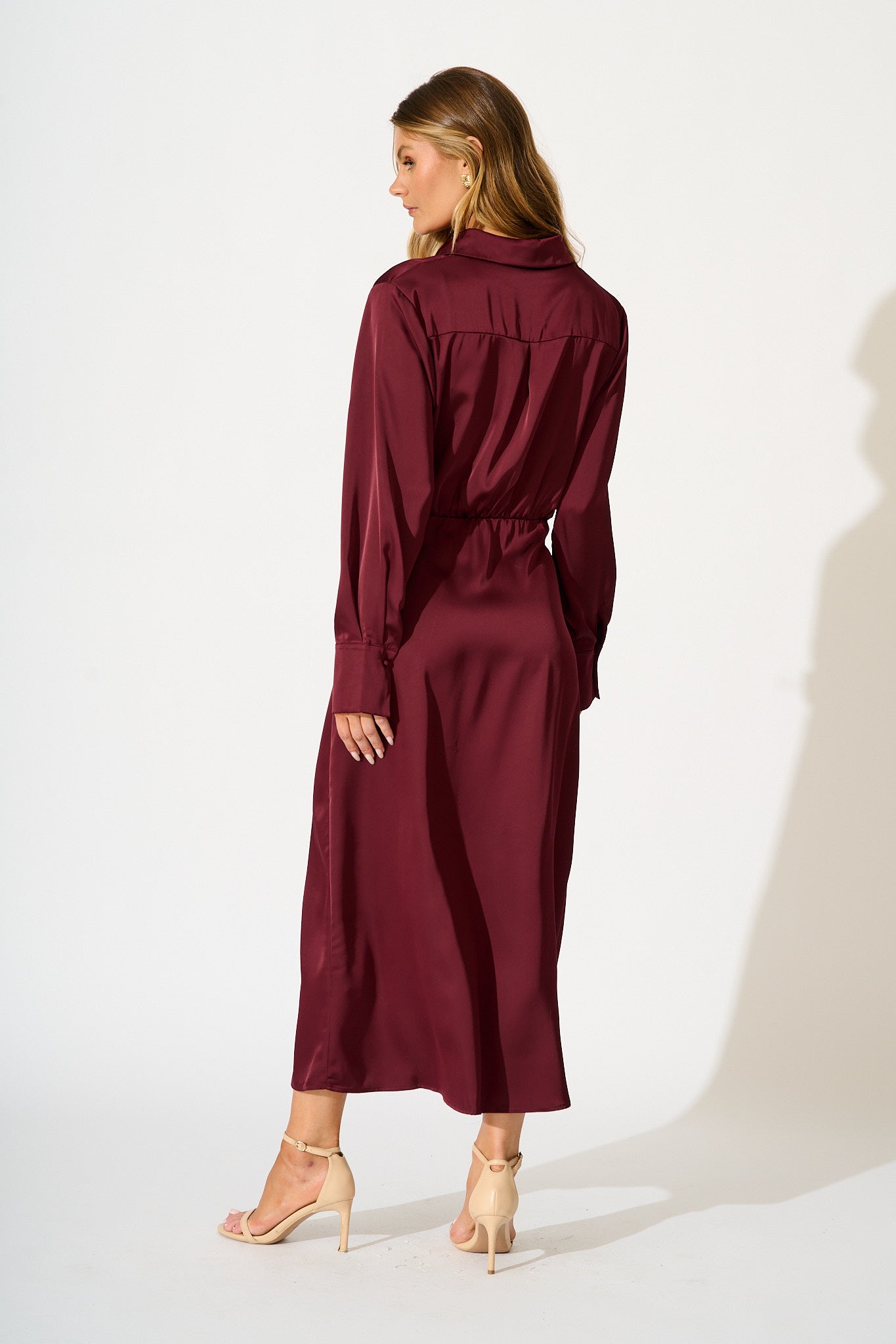 Olsen Maxi Dress in Wine Satin