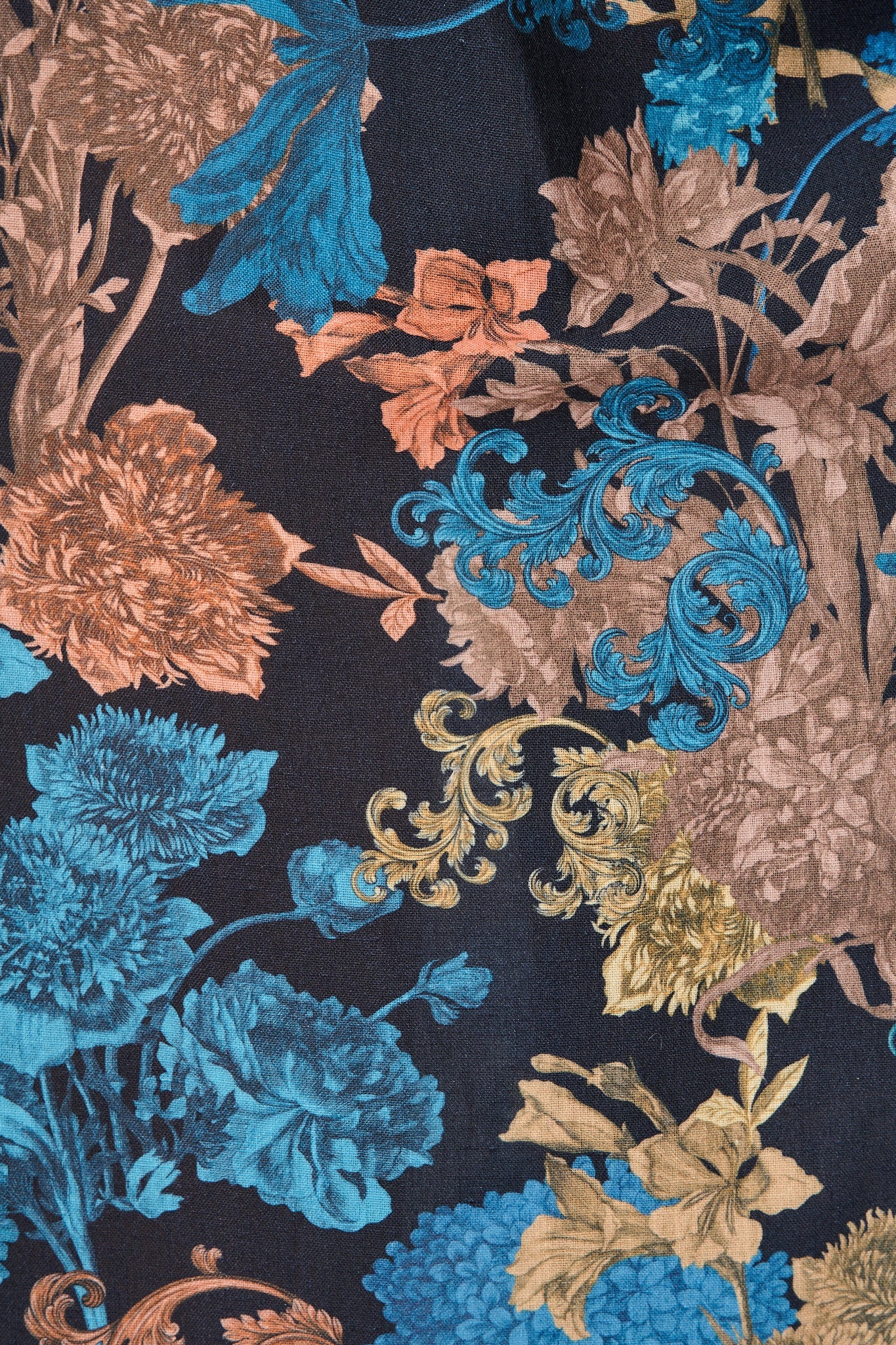 Garden Whispers Midi Dress in Black Multi Floral Linen Blend