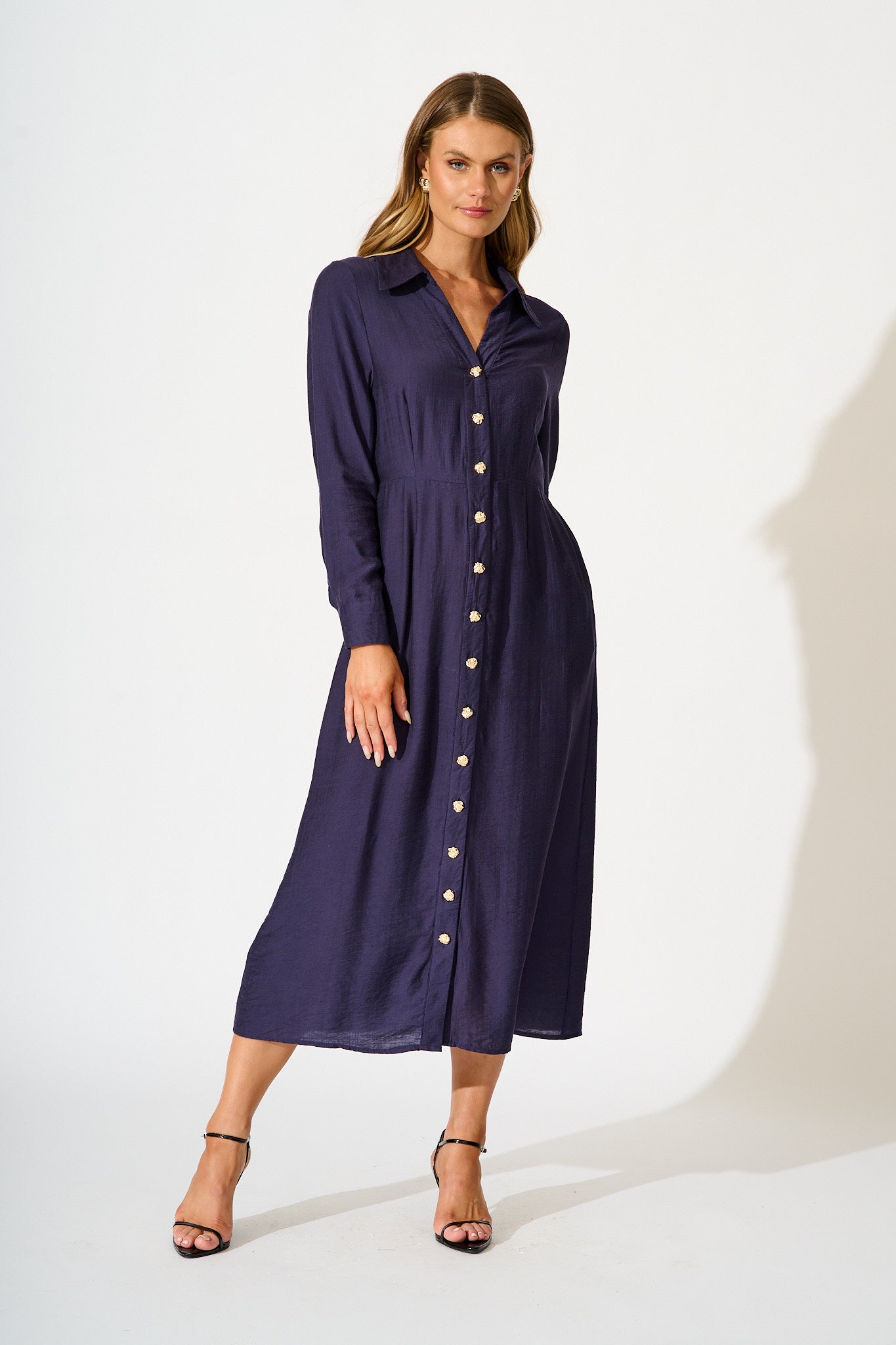 Painted Sky Midi Shirt Dress in Navy