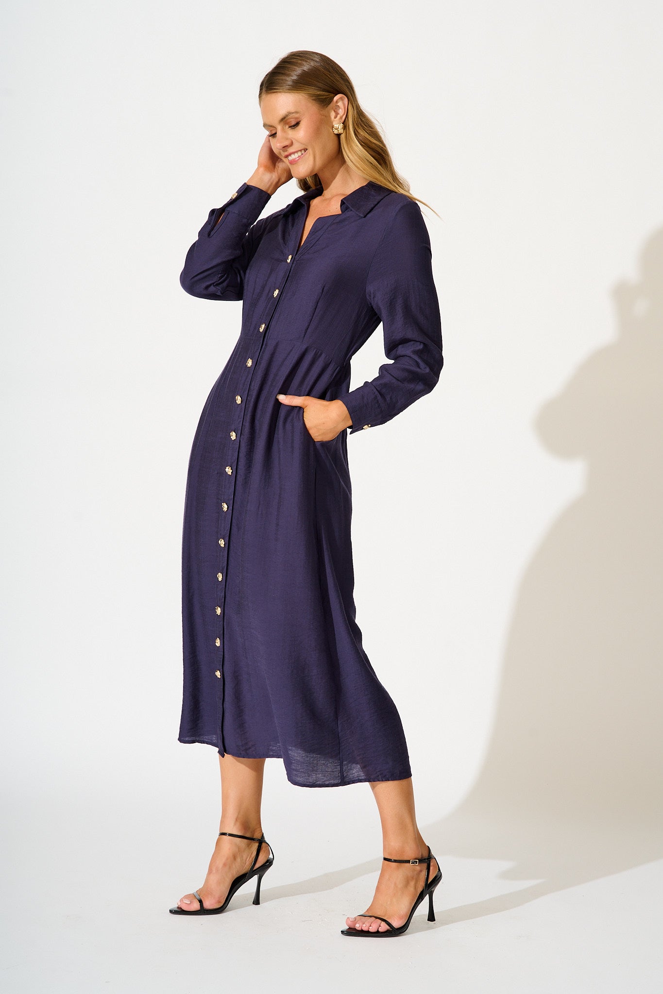 Painted Sky Midi Shirt Dress in Navy
