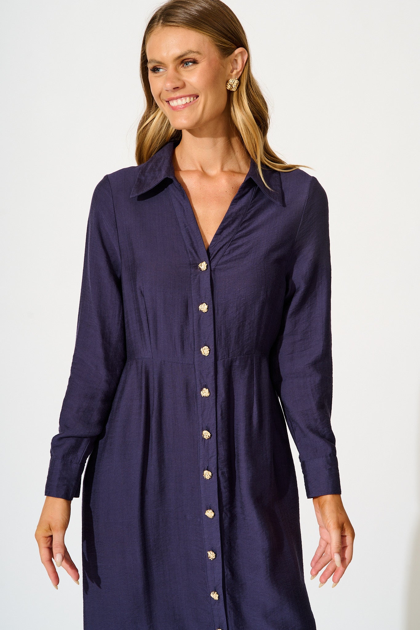 Painted Sky Midi Shirt Dress in Navy