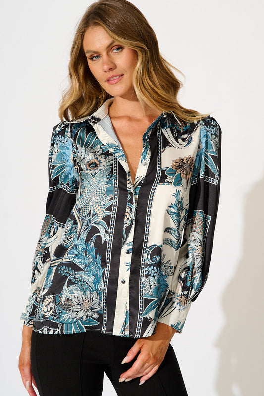 Nolita Shirt in Black and Blue Floral
