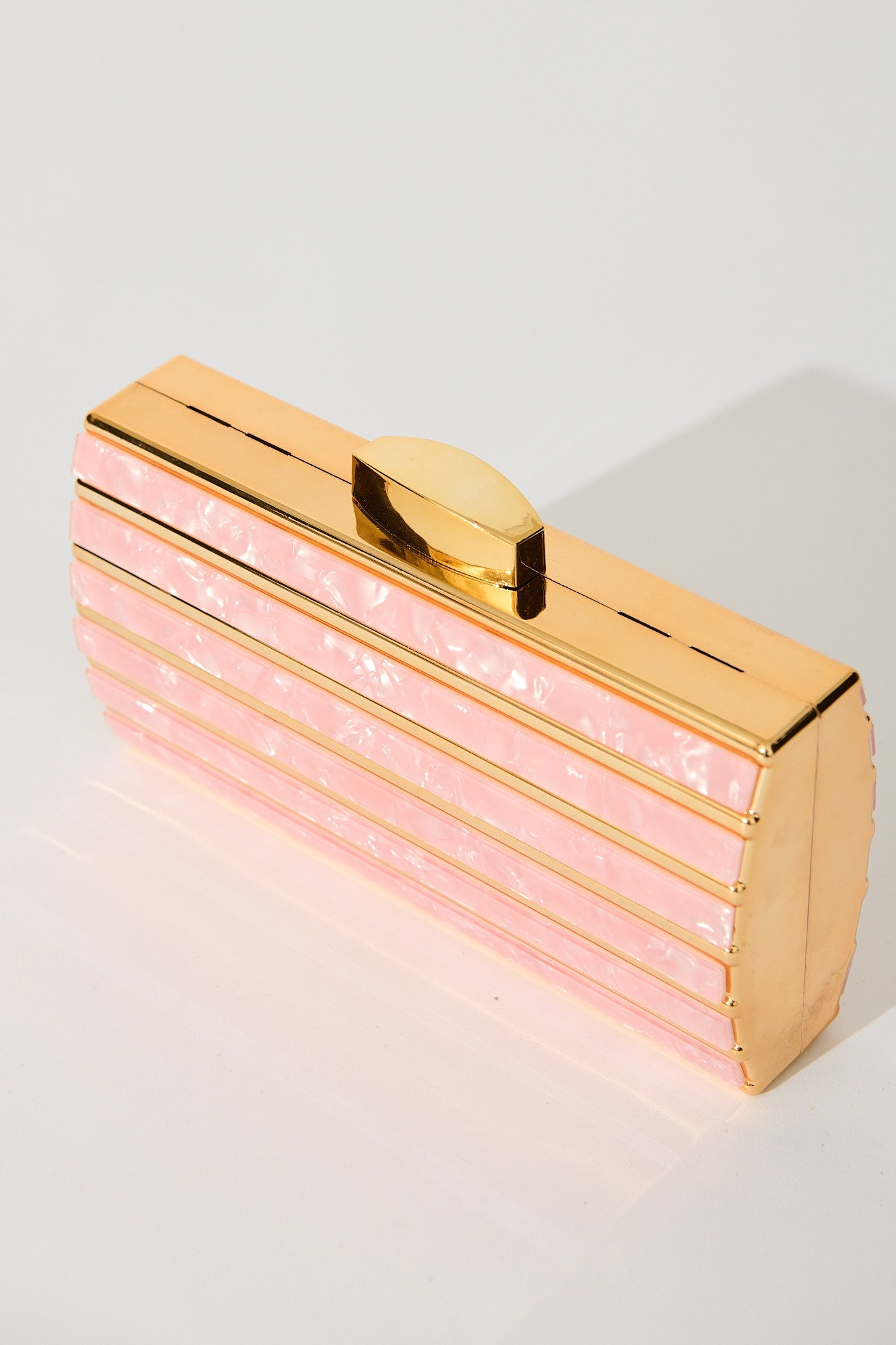Gala Clutch Bag in Gold with Blush Acrylic