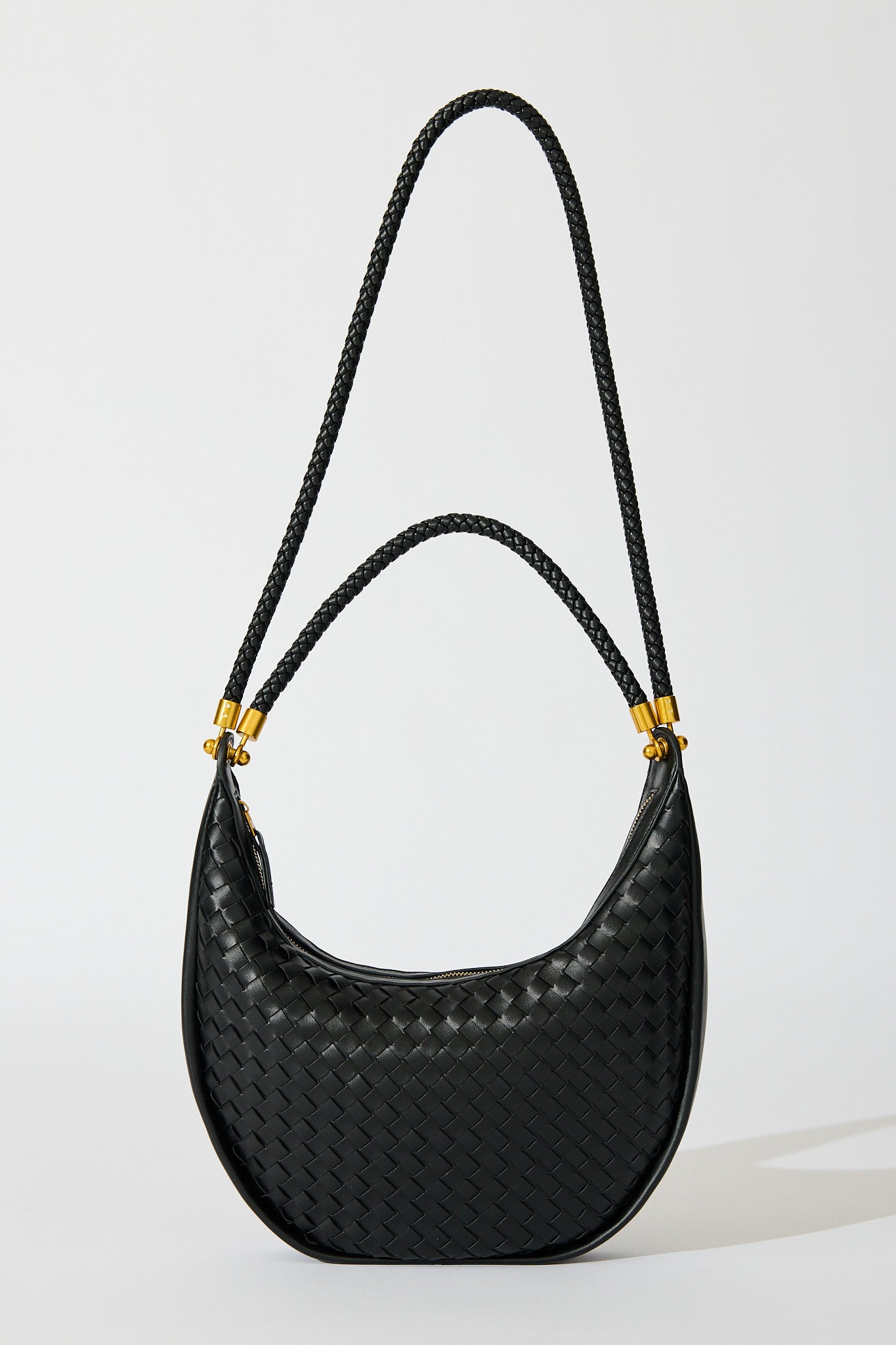 Aries Woven Hobo Bag in Black PU