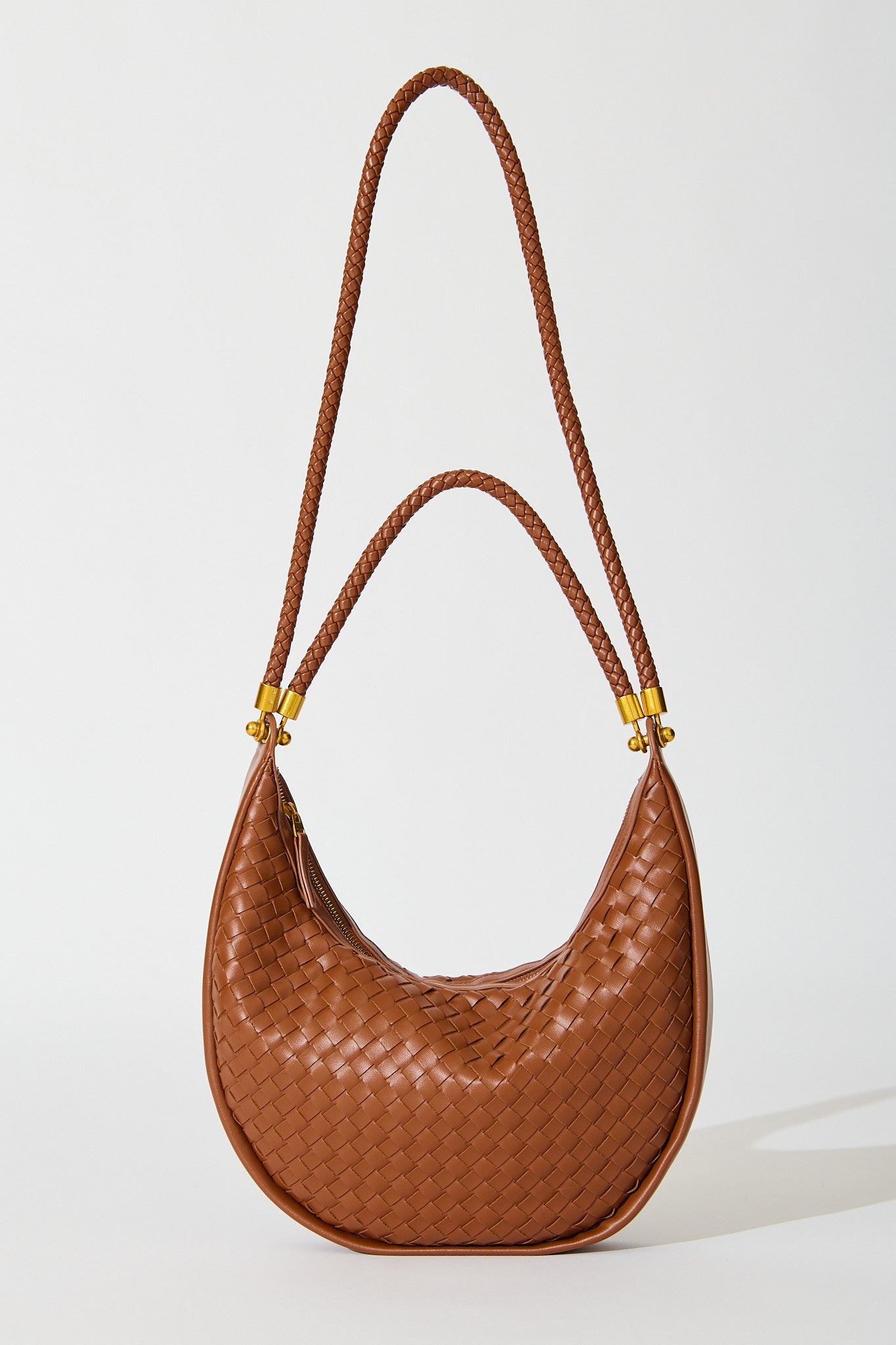 Aries Woven Hobo Bag in Brown PU
