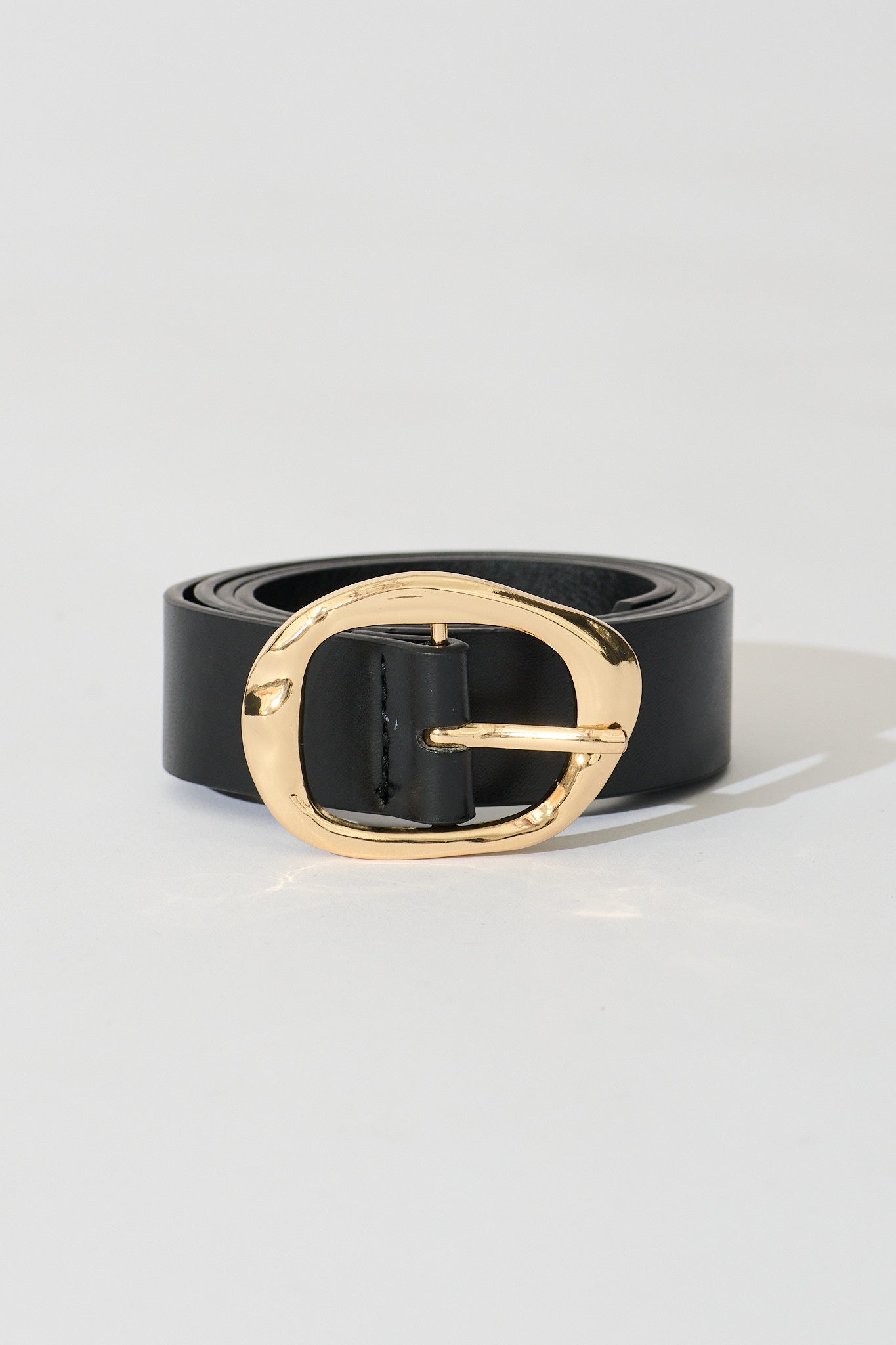 Sienna Belt in Black with Gold Textured Buckle