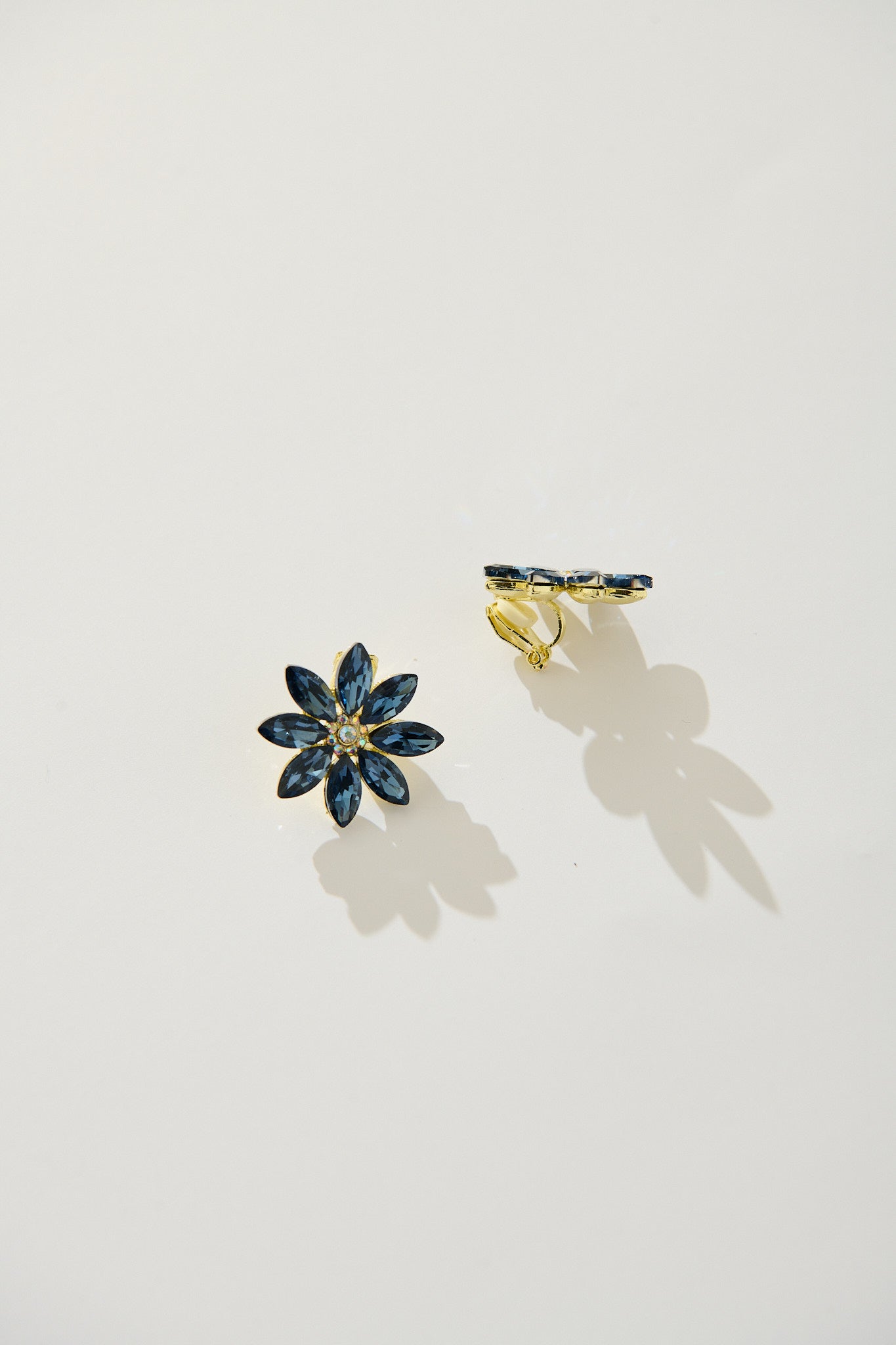 Bloom Clip On Earrings in Navy Stones