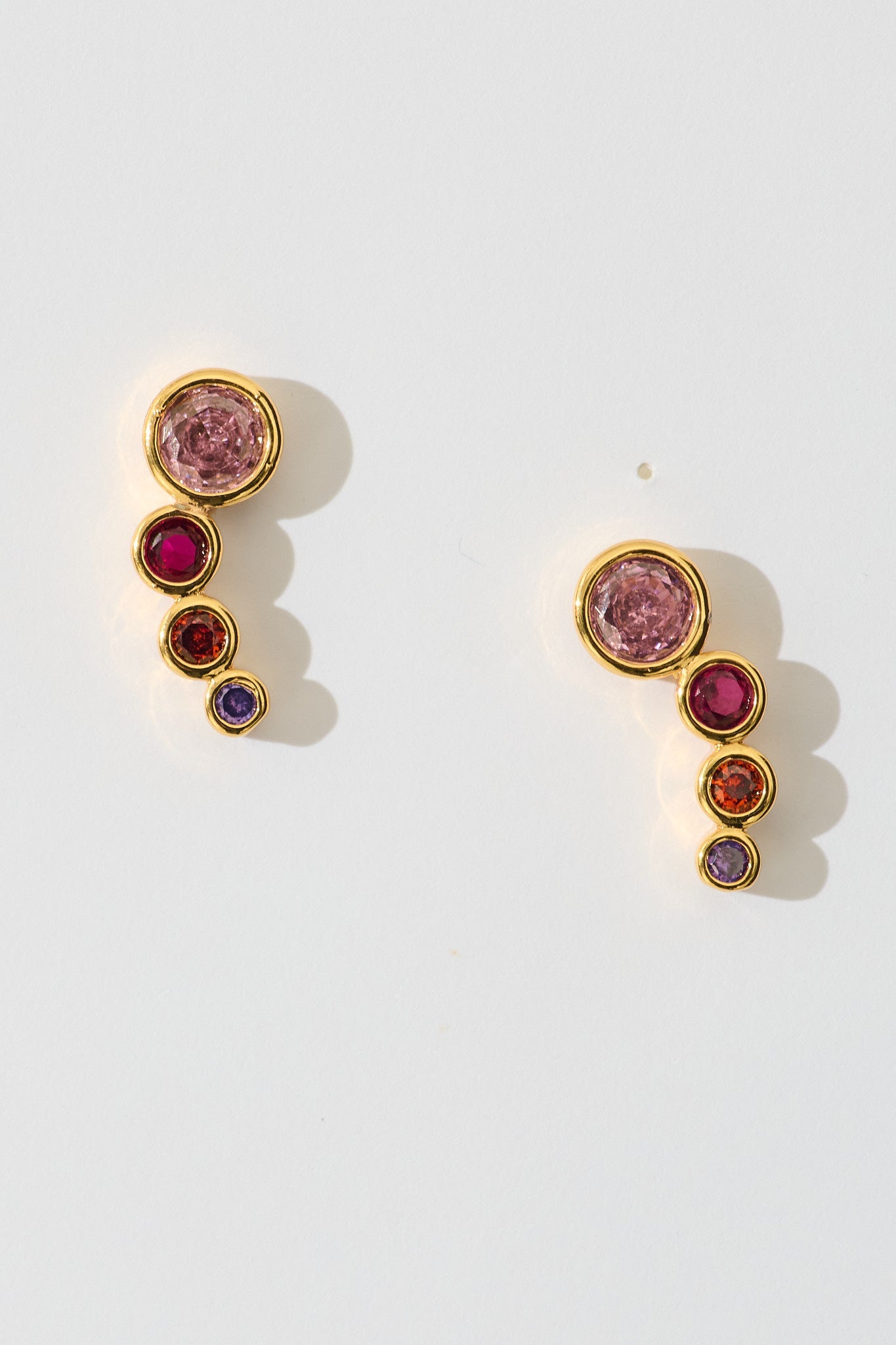 Meteorites Stud Earrings in 18k Gold Plated with Red Multi Stones