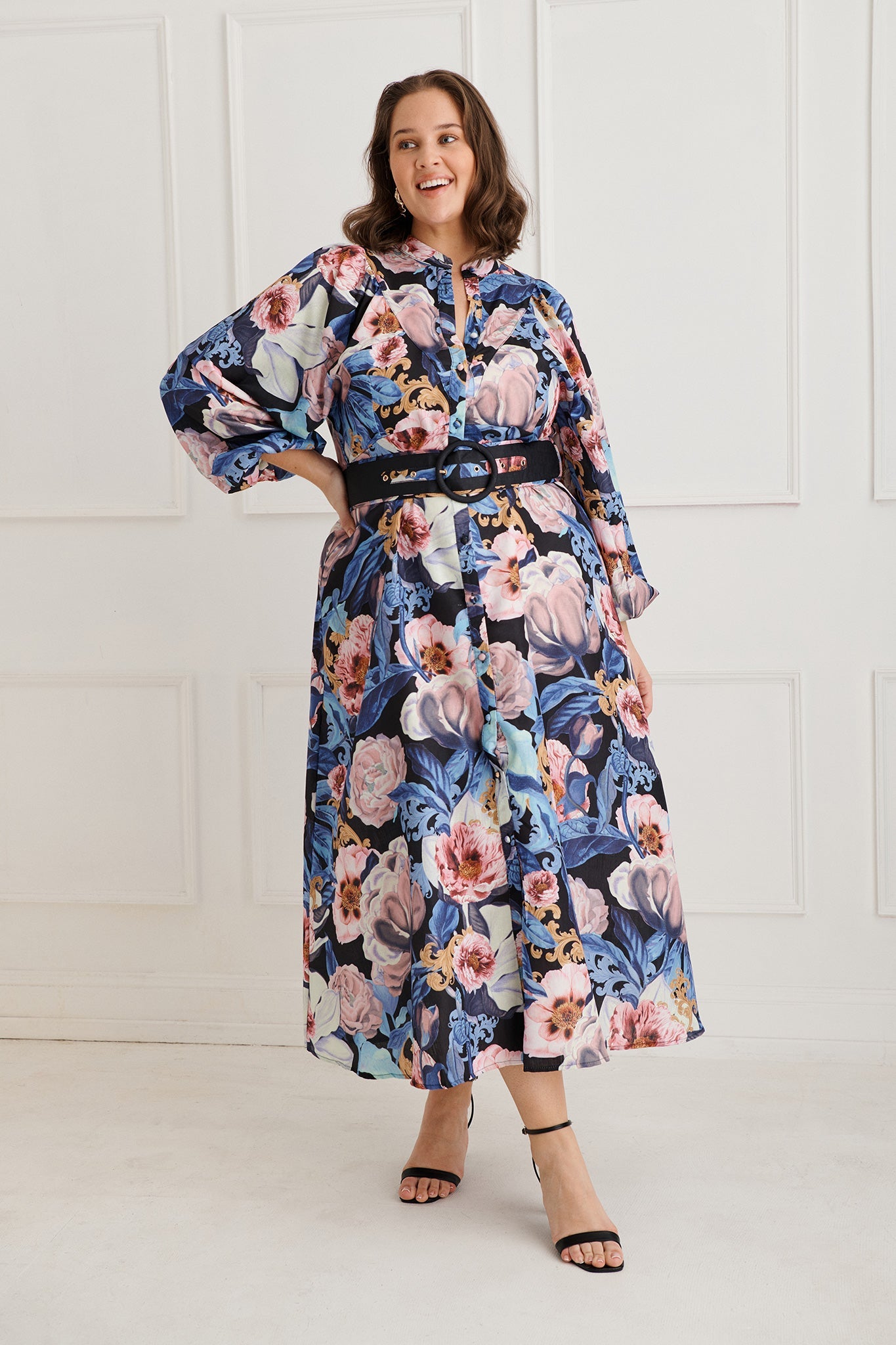 Garden Gala Maxi Dress in Multi Blue Floral Linen Blend