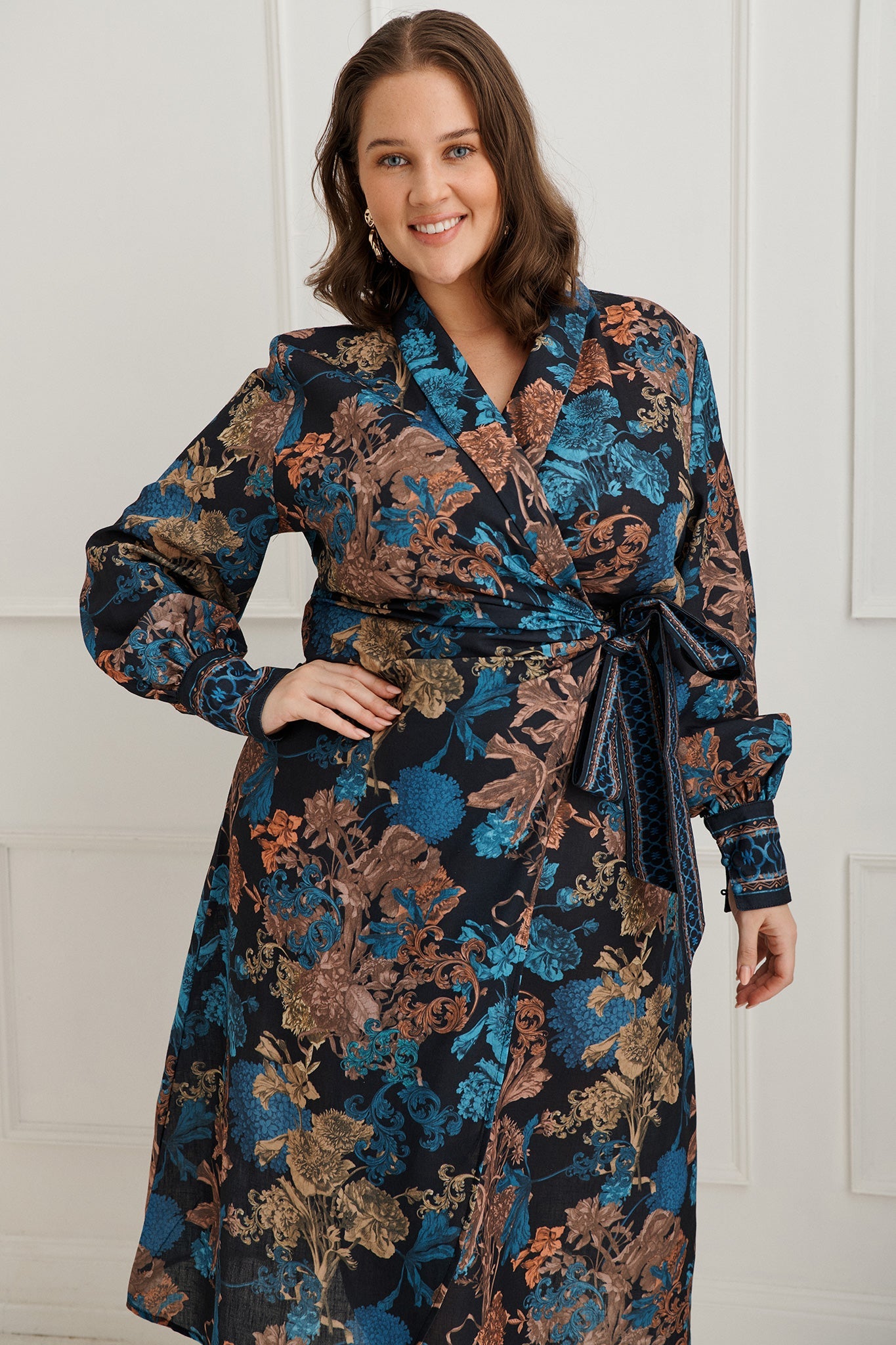 Garden Whispers Midi Dress in Black Multi Floral Linen Blend