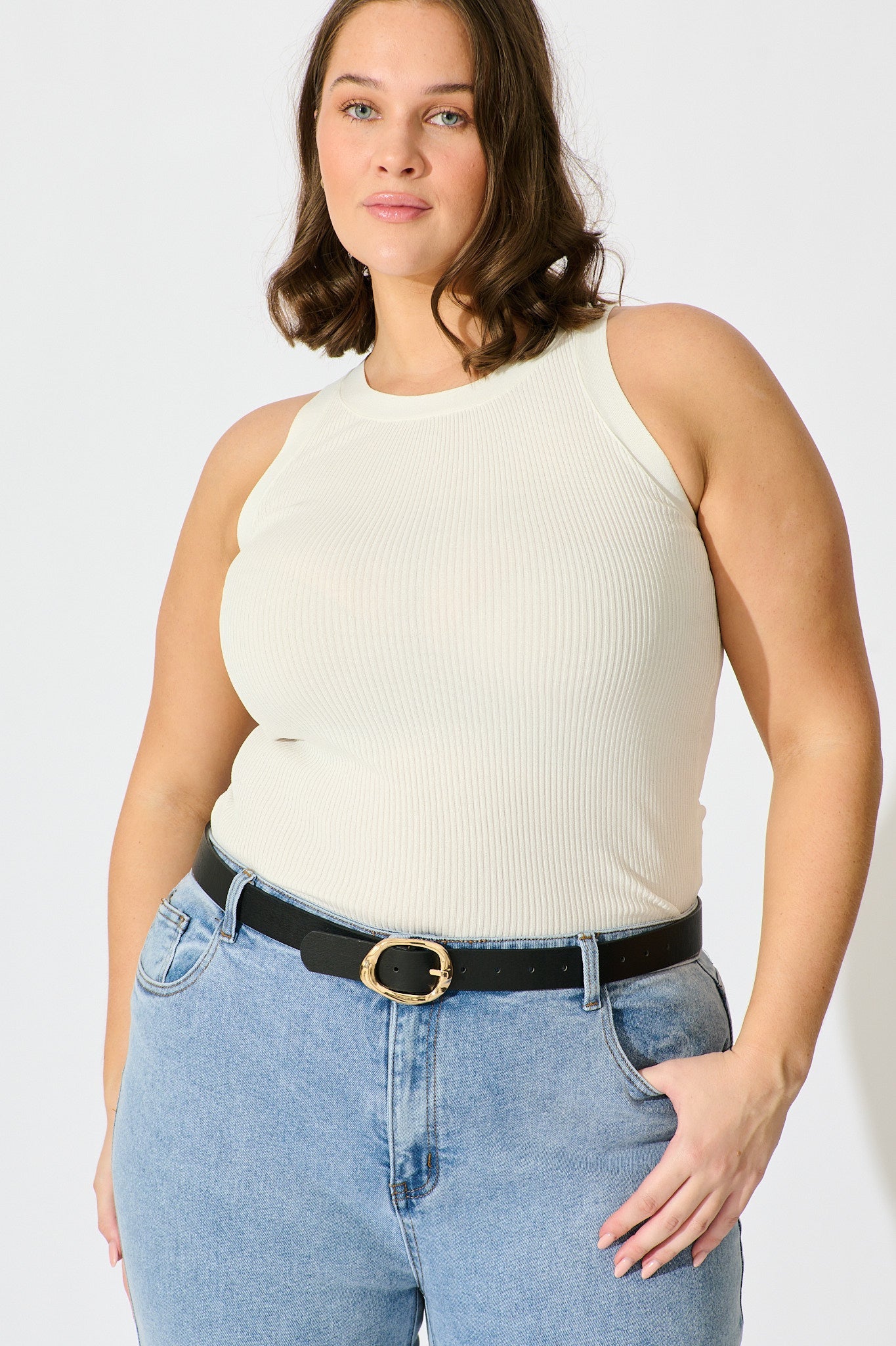 Sienna Belt in Black with Gold Textured Buckle