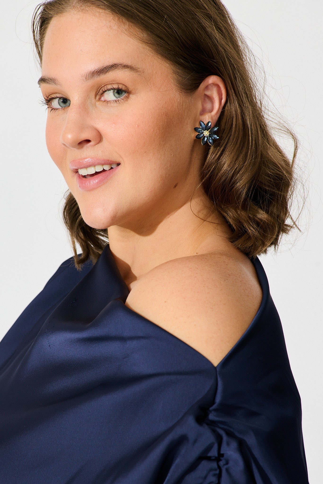 Bloom Clip On Earrings in Navy Stones