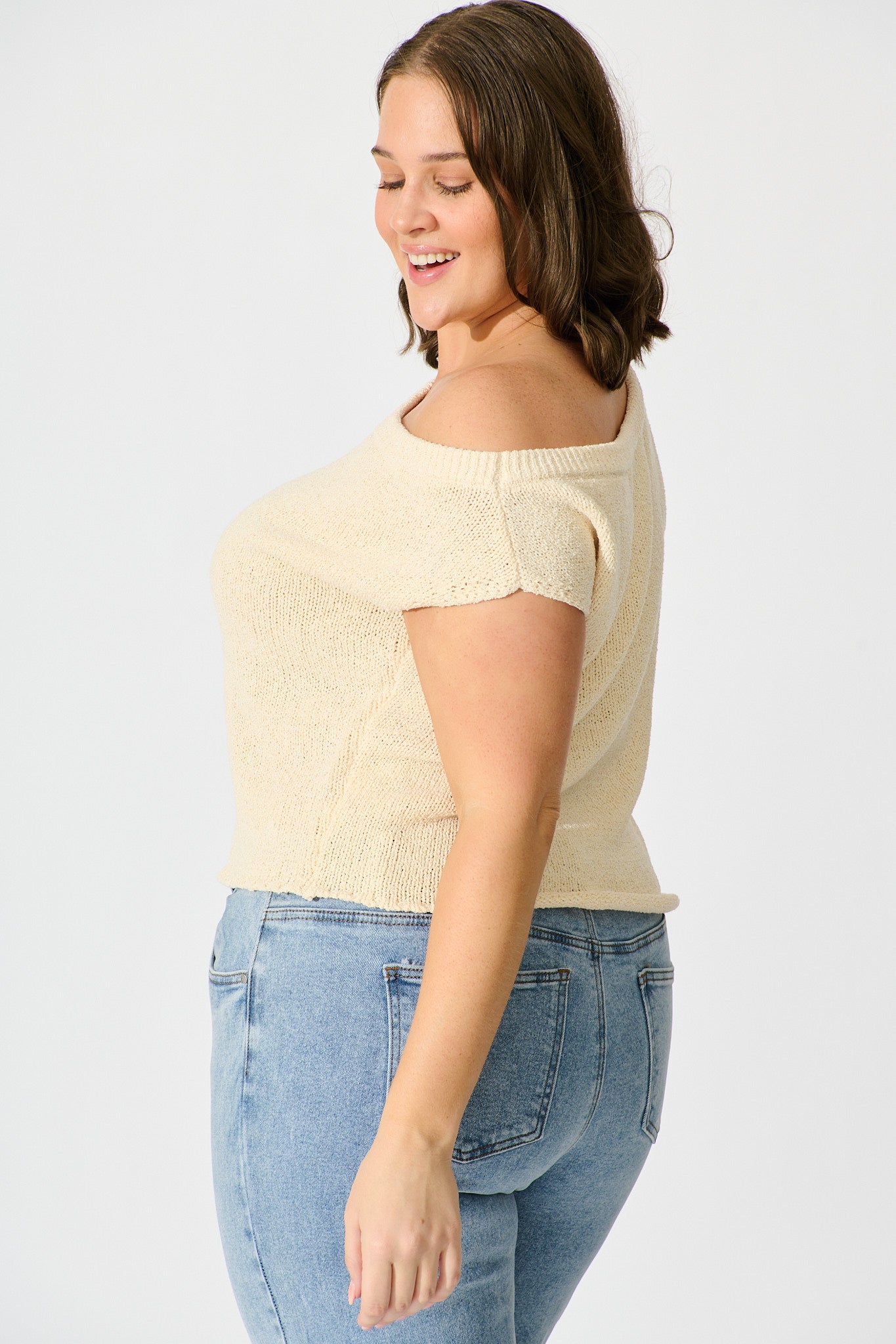 Elsie Knit Top in Cream Cotton Blend