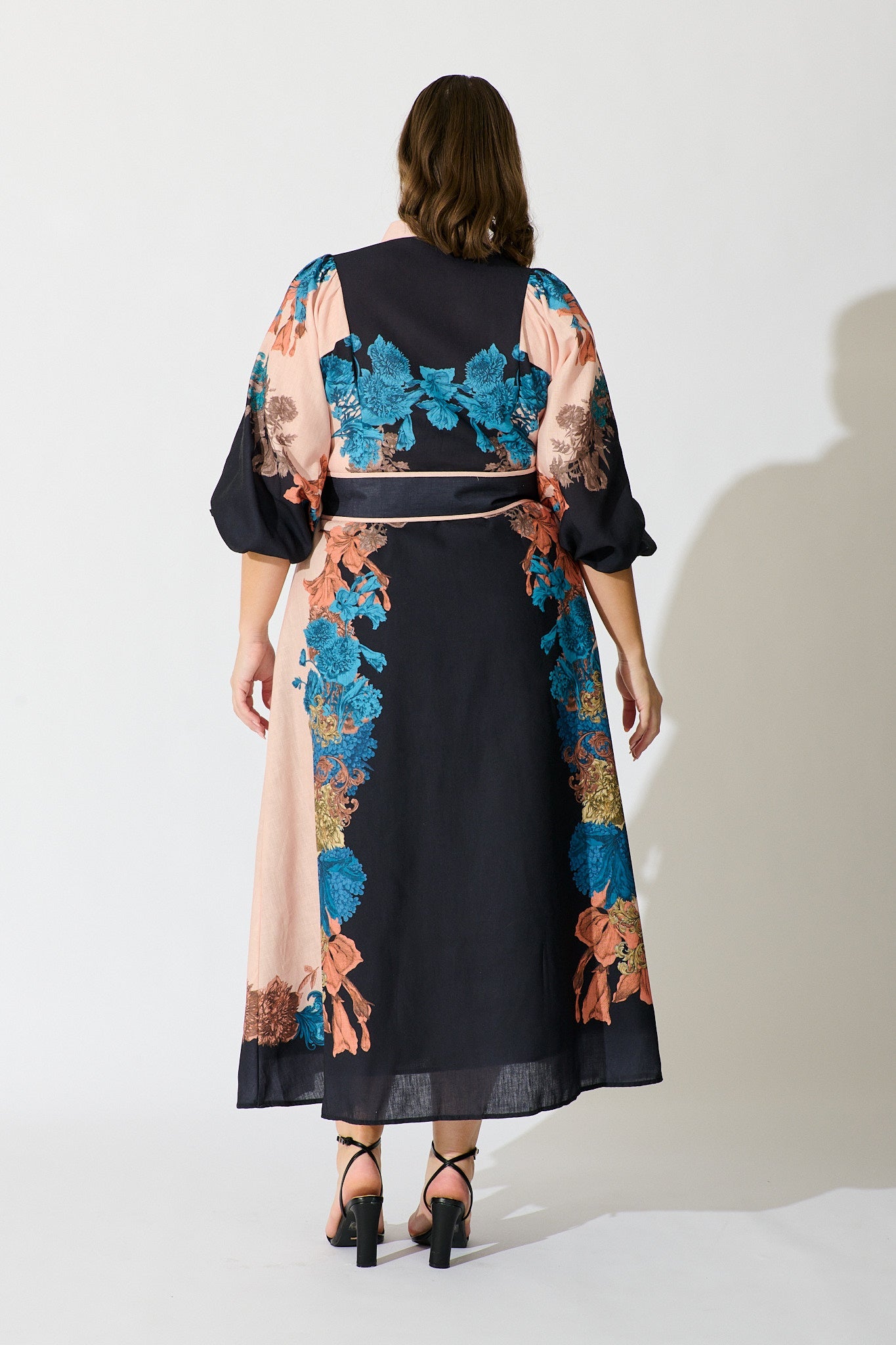 Botanical Bliss Maxi Shirt Dress in Black Multi Floral Linen Blend