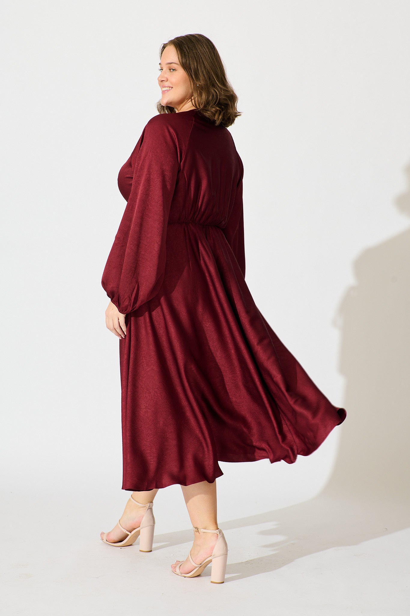 Veiled Illusion Maxi Dress in Wine Satin
