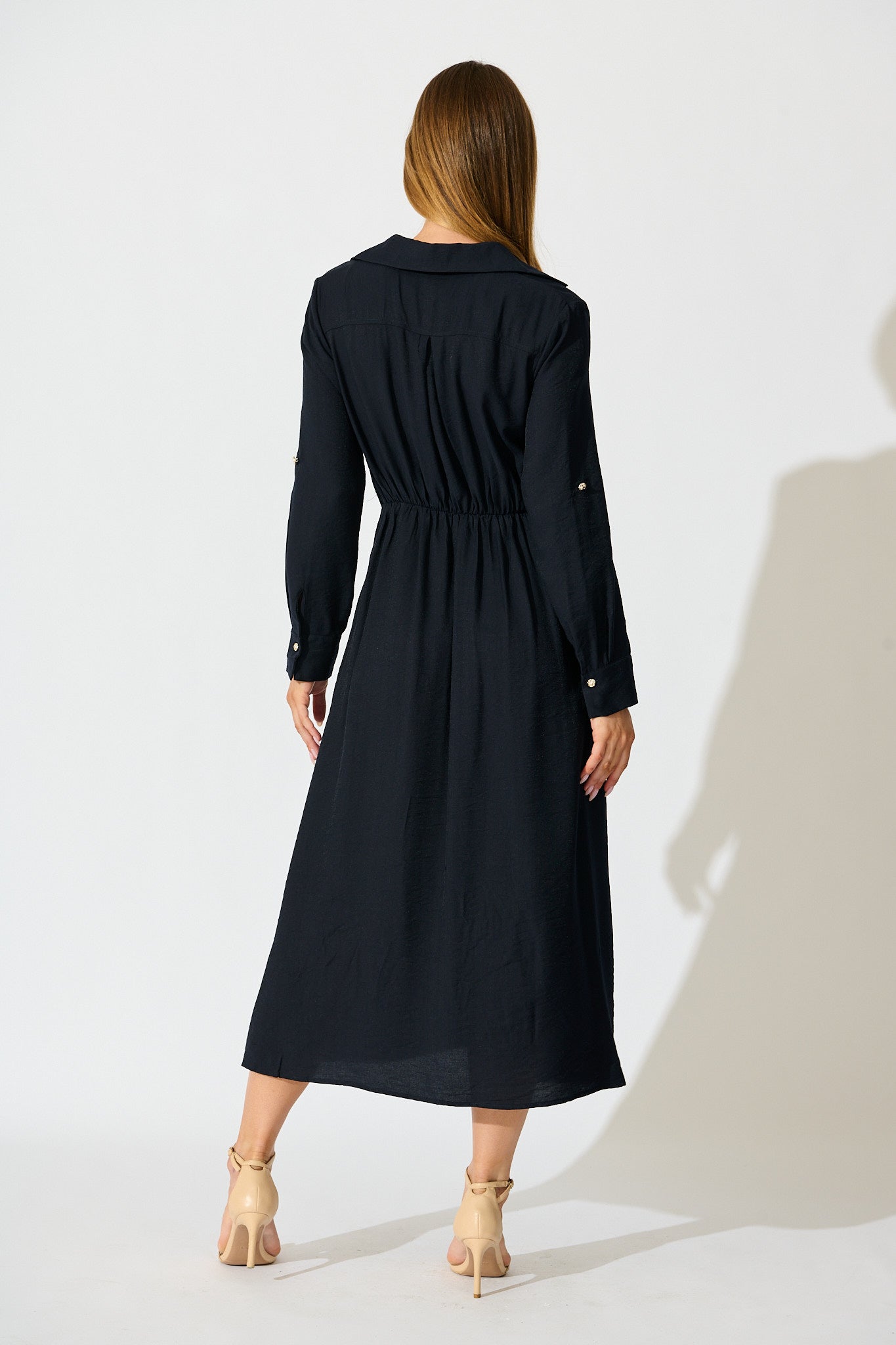 Monday Muse Midi Shirt Dress in Navy