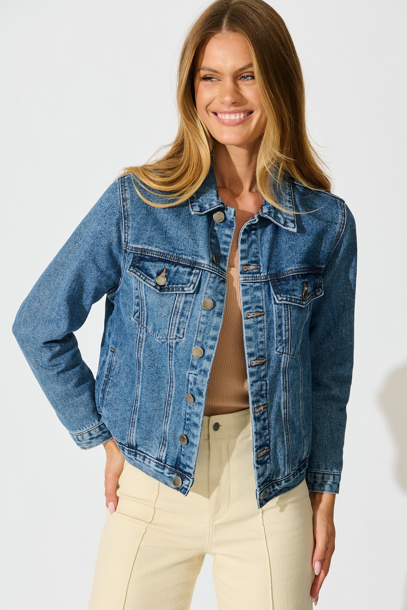 No Doubts Denim Jacket in Mid Blue Wash