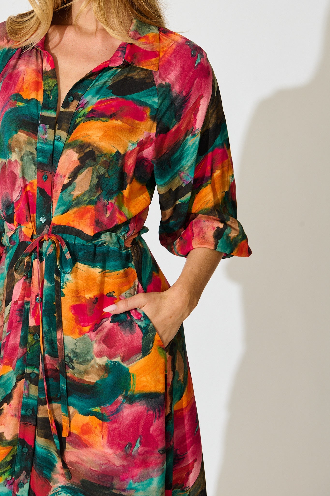 Neroli Midi Shirt Dress in Multi Watercolour Print