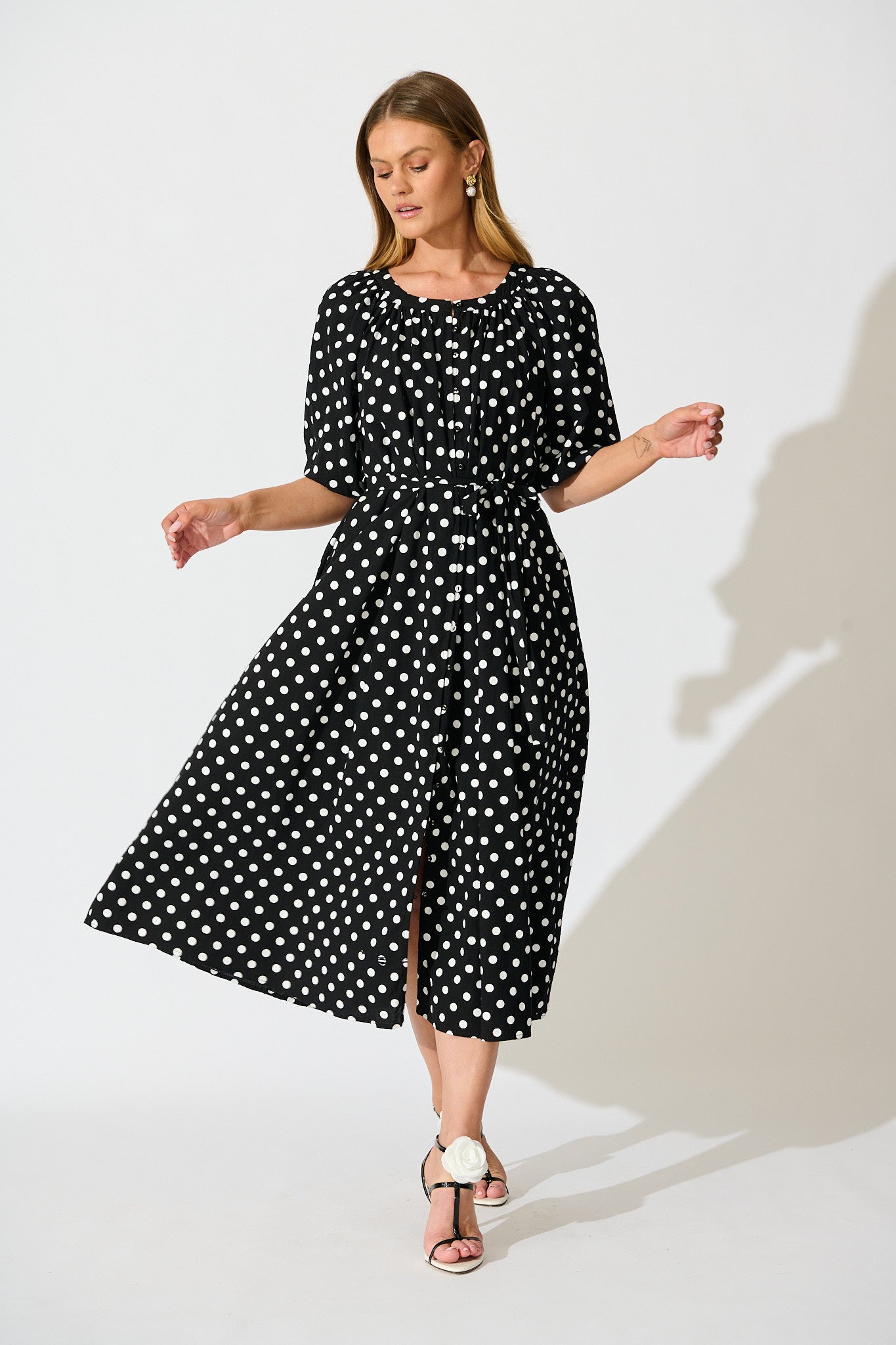 Parisian Dot Midi Dress in Black with White Polka Dot