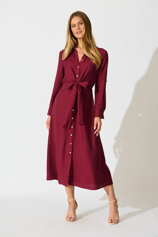 Monday Muse Midi Shirt Dress in Wine