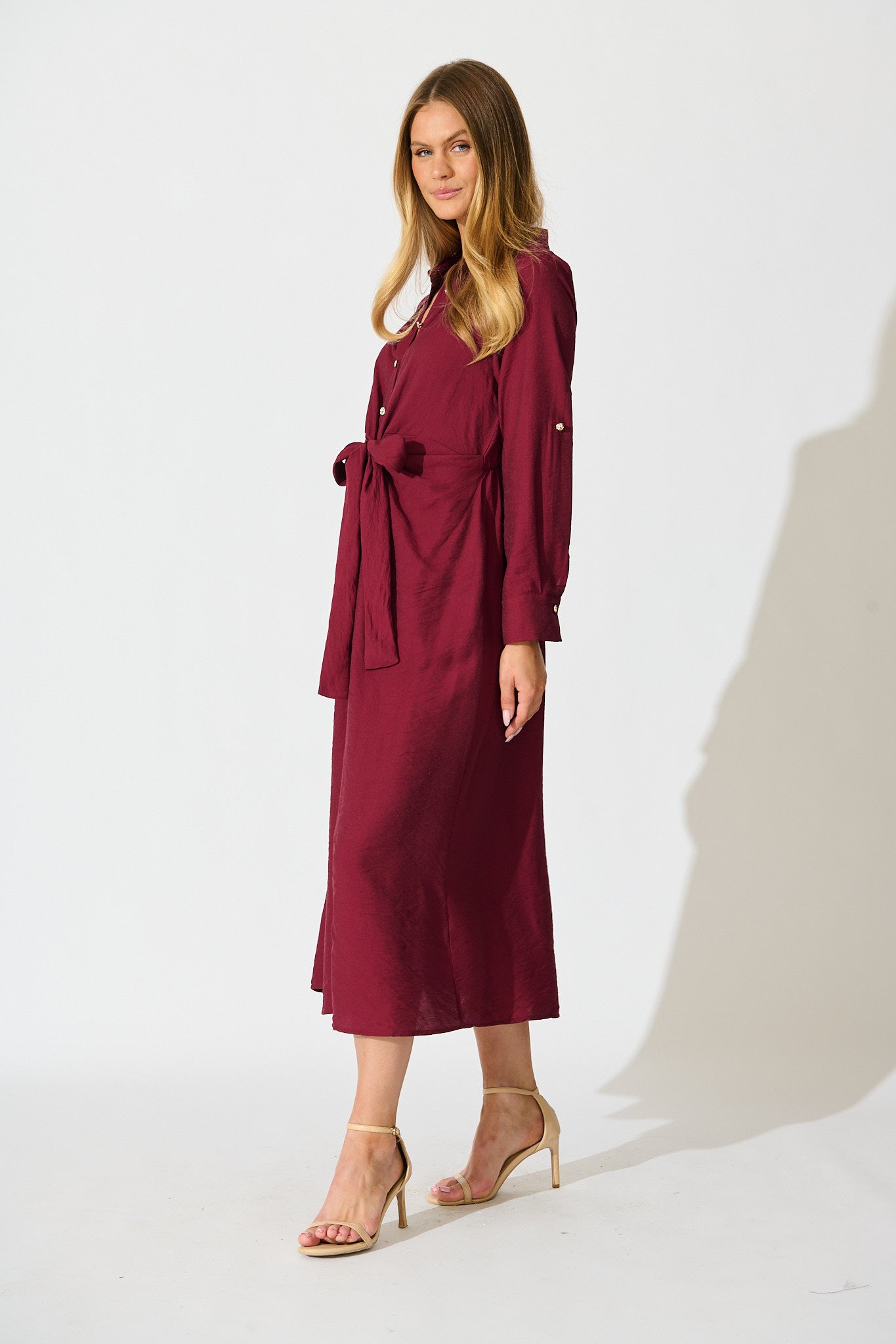 Monday Muse Midi Shirt Dress in Wine