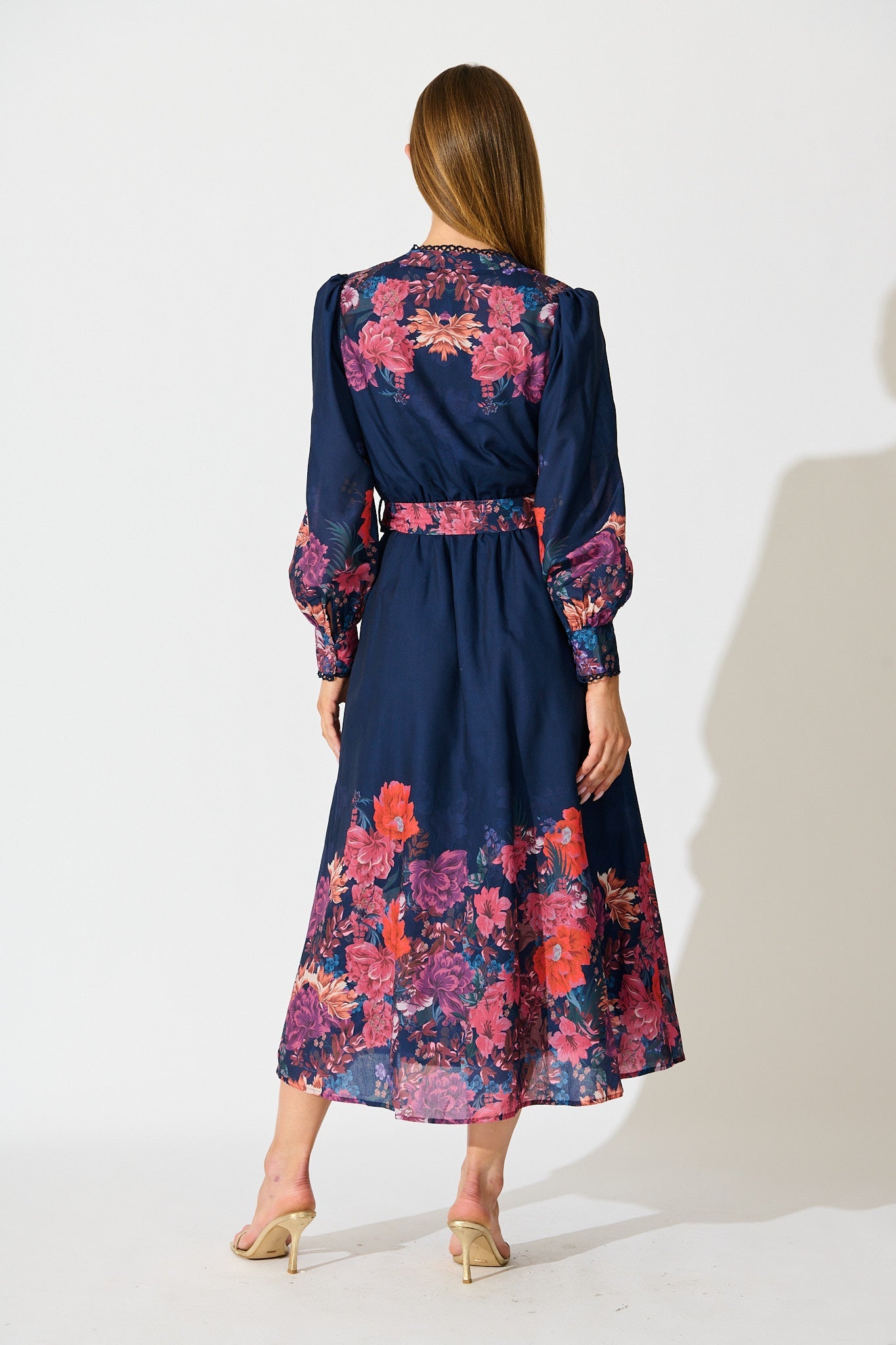 Orchid Trace Midi Dress in Navy Floral Cotton Blend