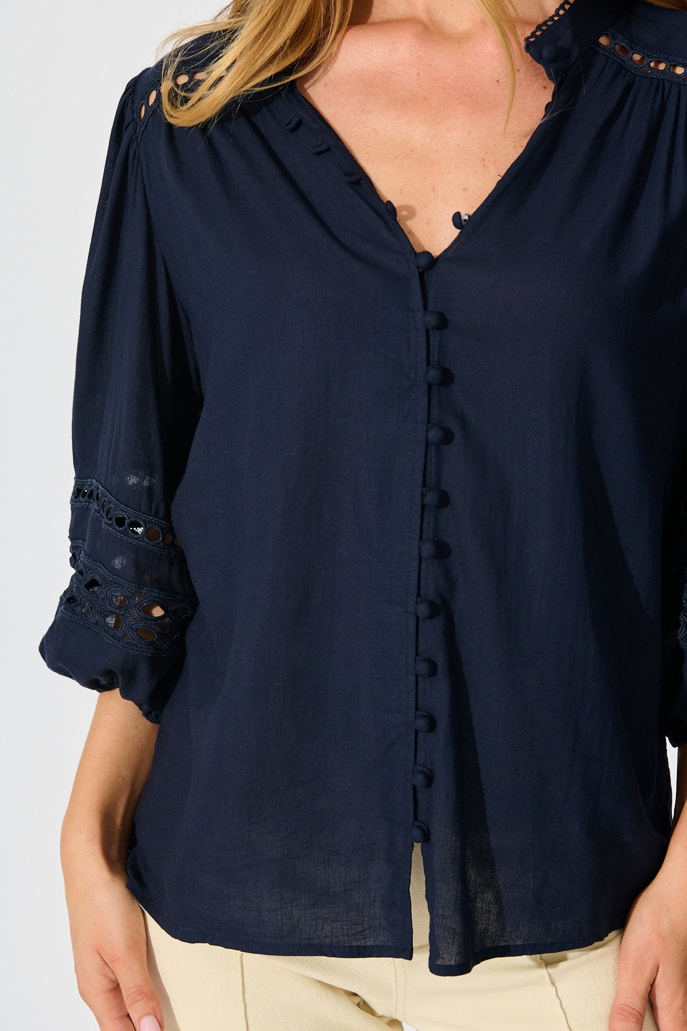 Cascades Top in Navy Linen Blend