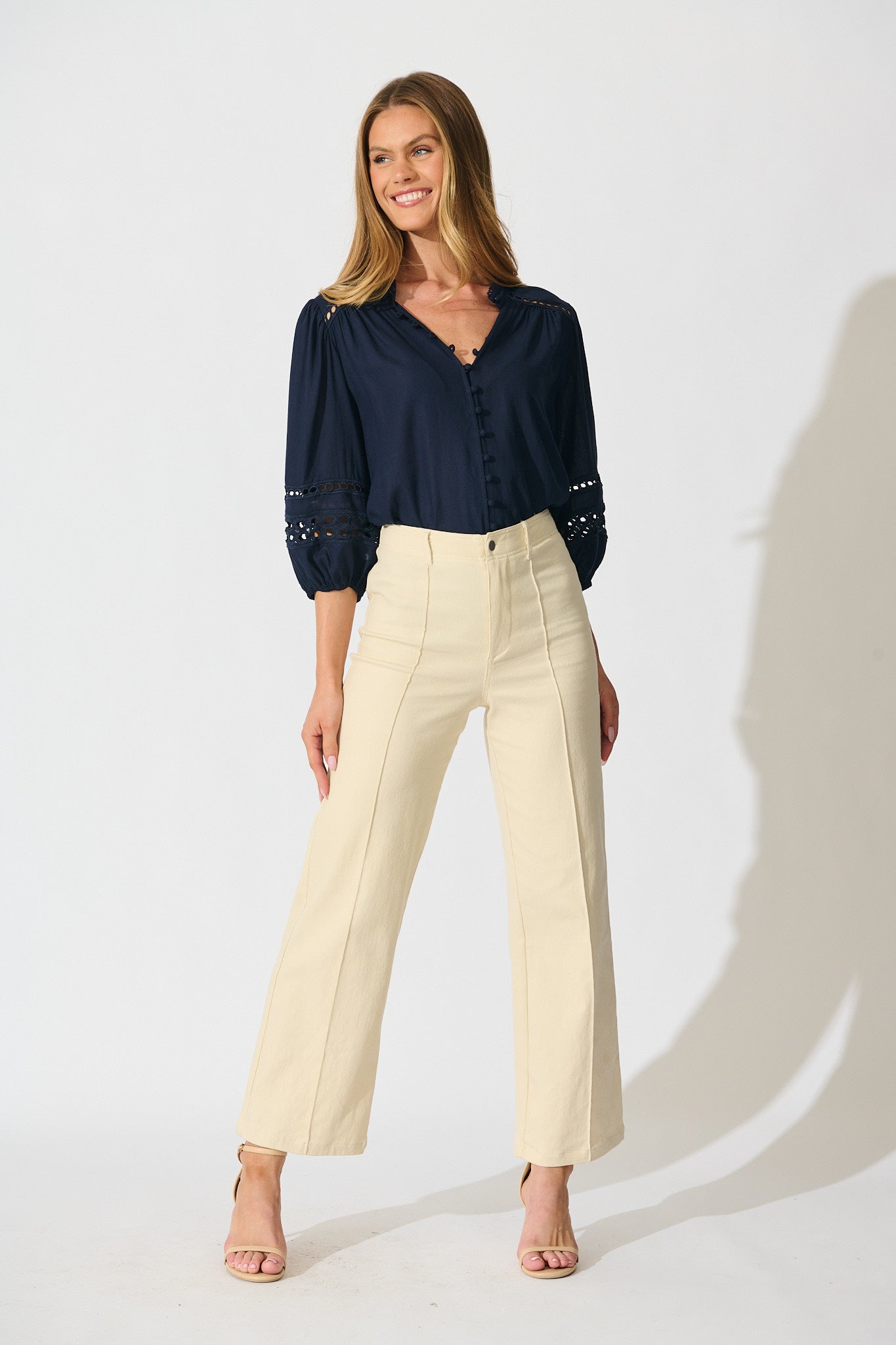 Cascades Top in Navy Linen Blend