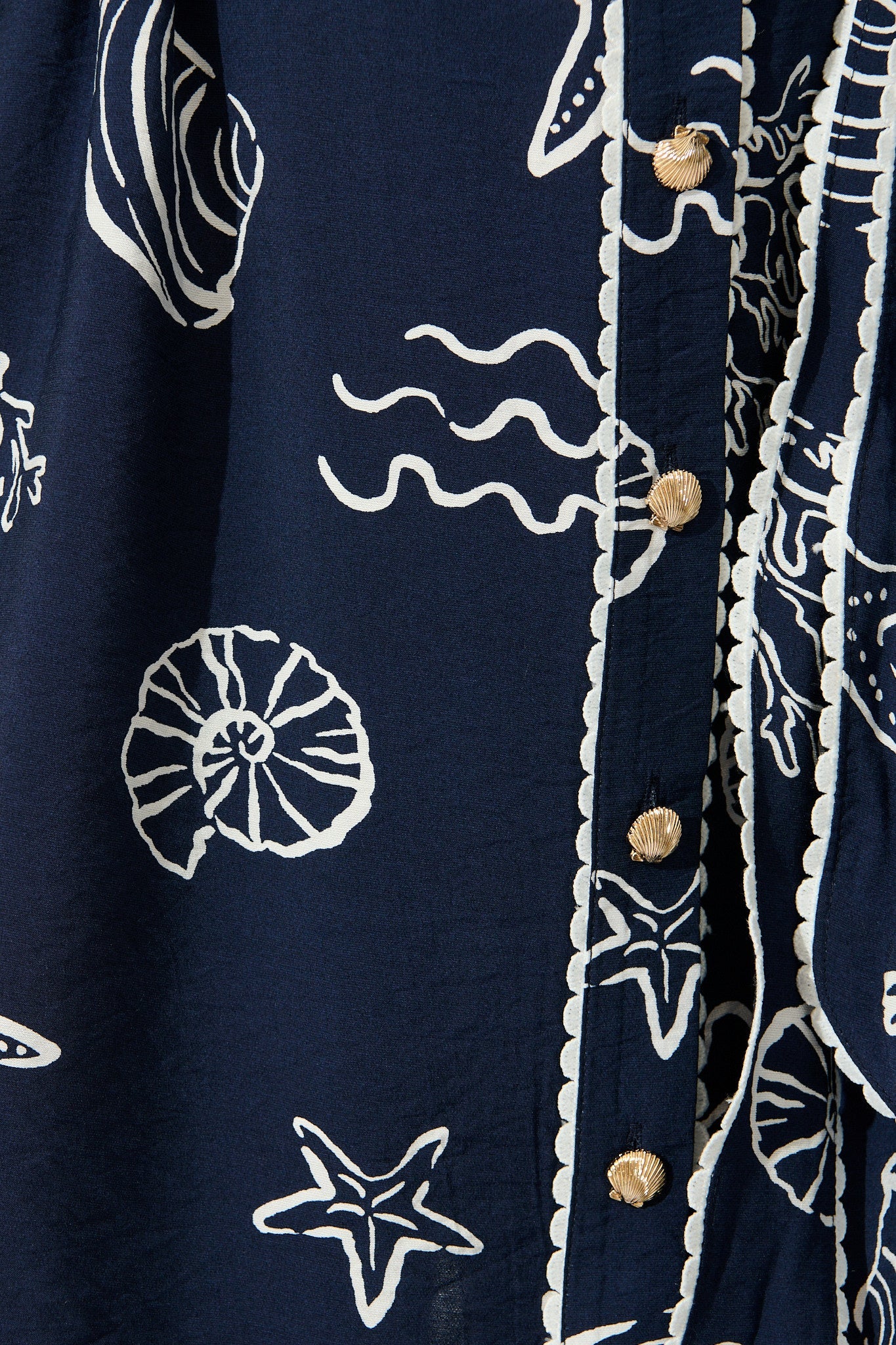 Oriella Shirt Dress in Navy with White Shell Print
