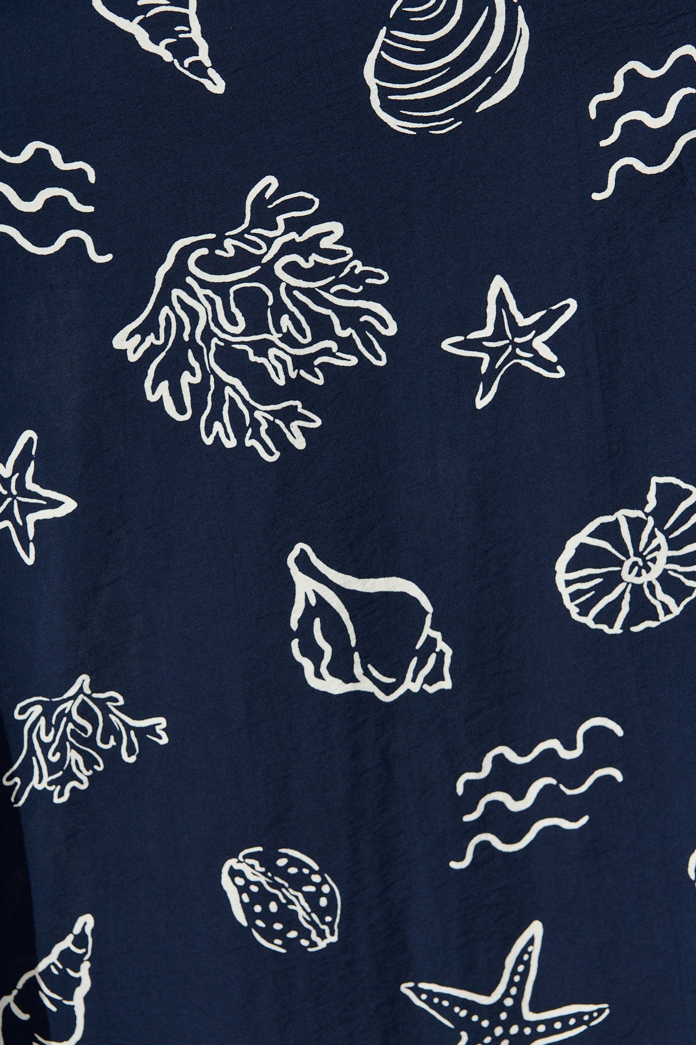 Celestial Reef Maxi Shirt Dress in Navy with White Shell Print