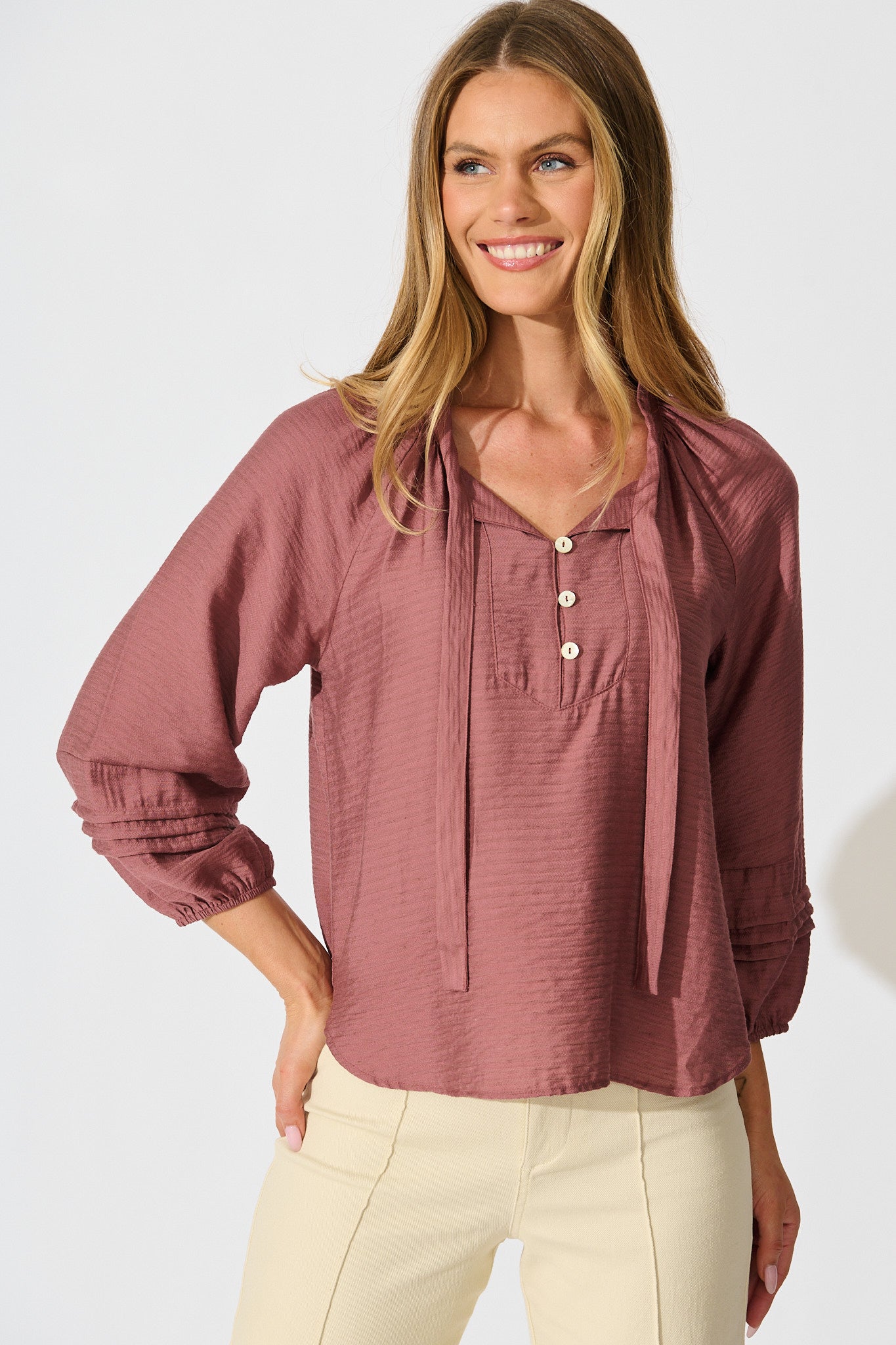 Taleena Top in Blush Linen Blend