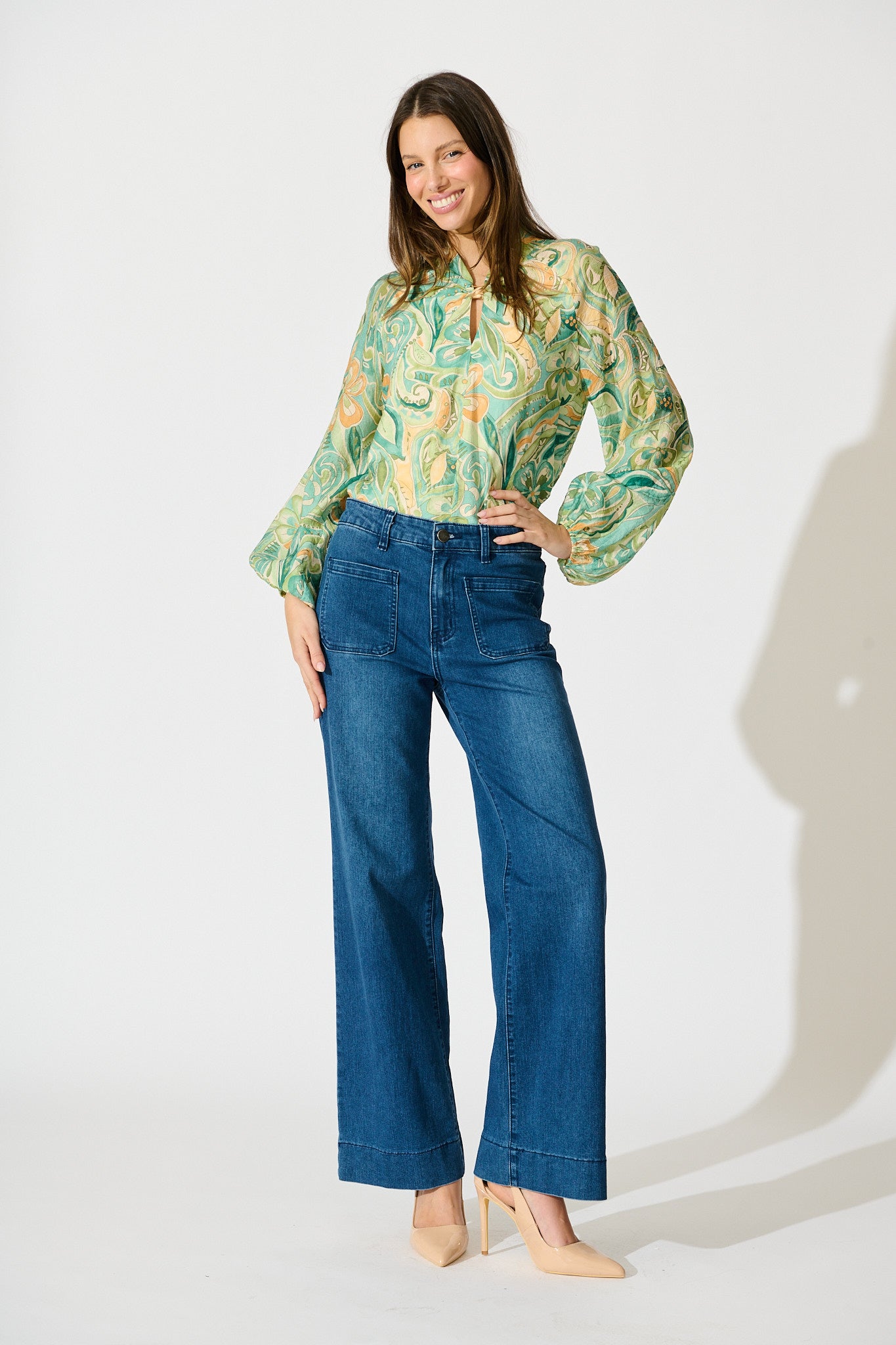 Luna Mirage Top in Multi Green Print