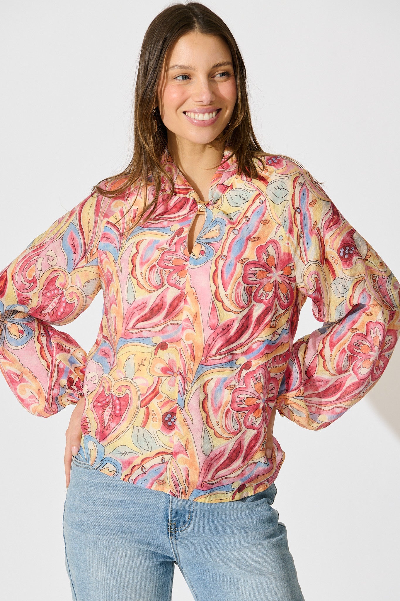 Luna Mirage Top in Multi Pink Print