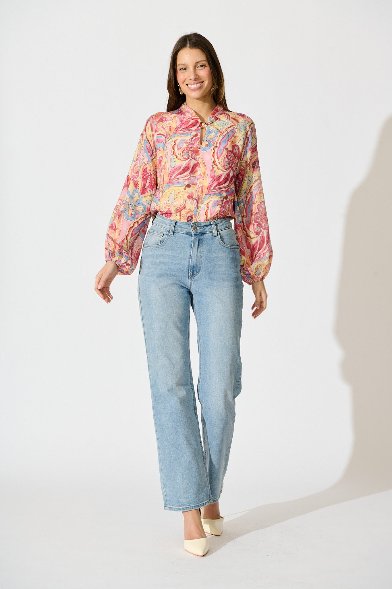 Luna Mirage Top in Multi Pink Print