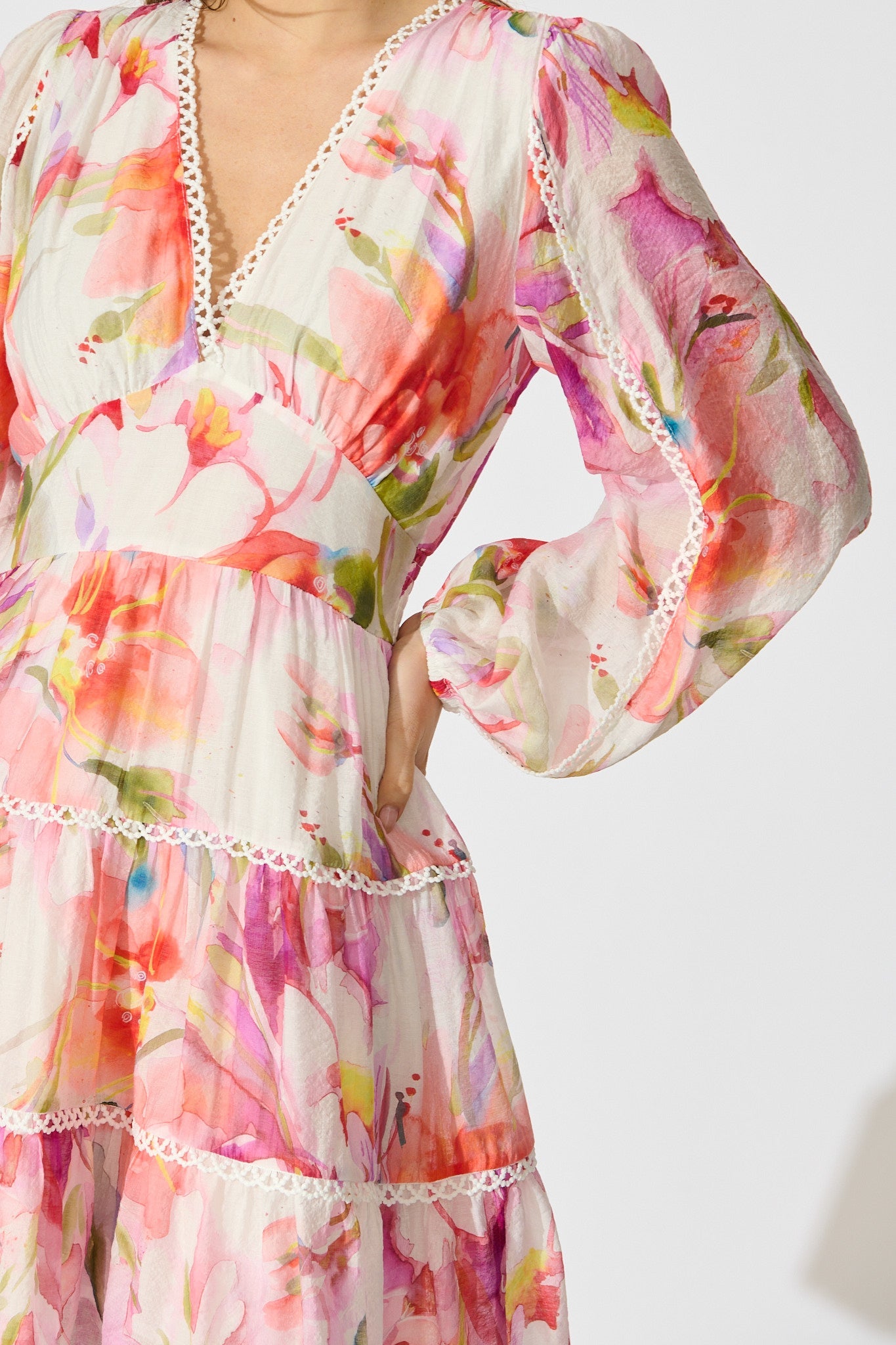 Riverstone Dress in White with Multi Floral