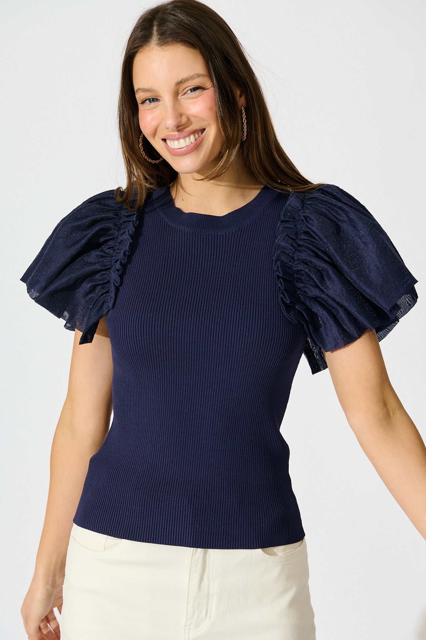 Fly Away Knit Top in Navy