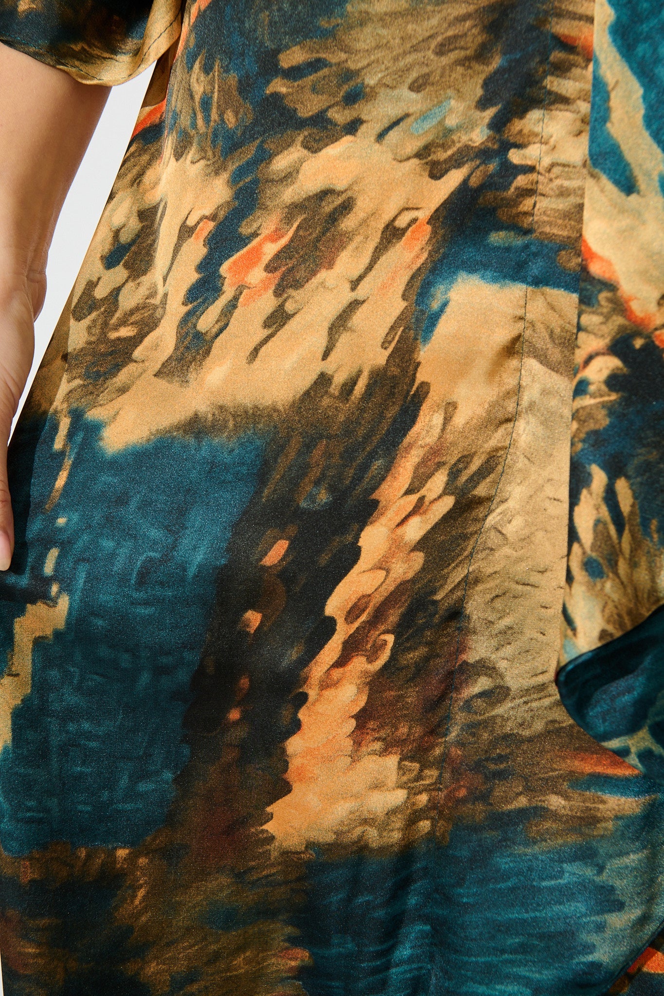 Joyful Midi Dress in Teal Multi Watercolour Satin