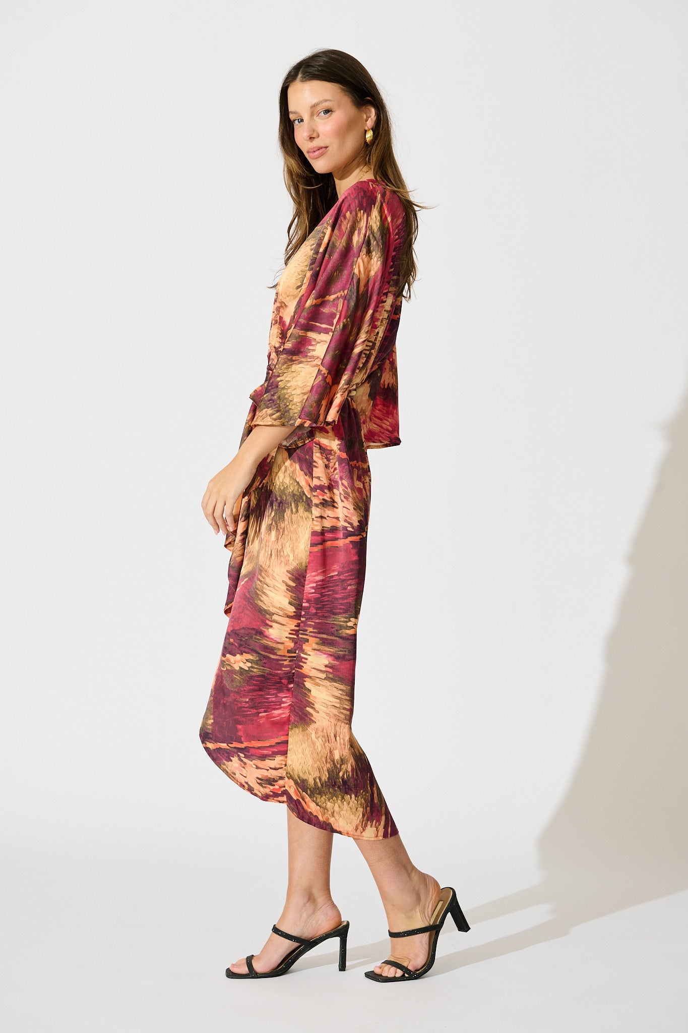 Joyful Midi Dress in Multi Watercolour Satin