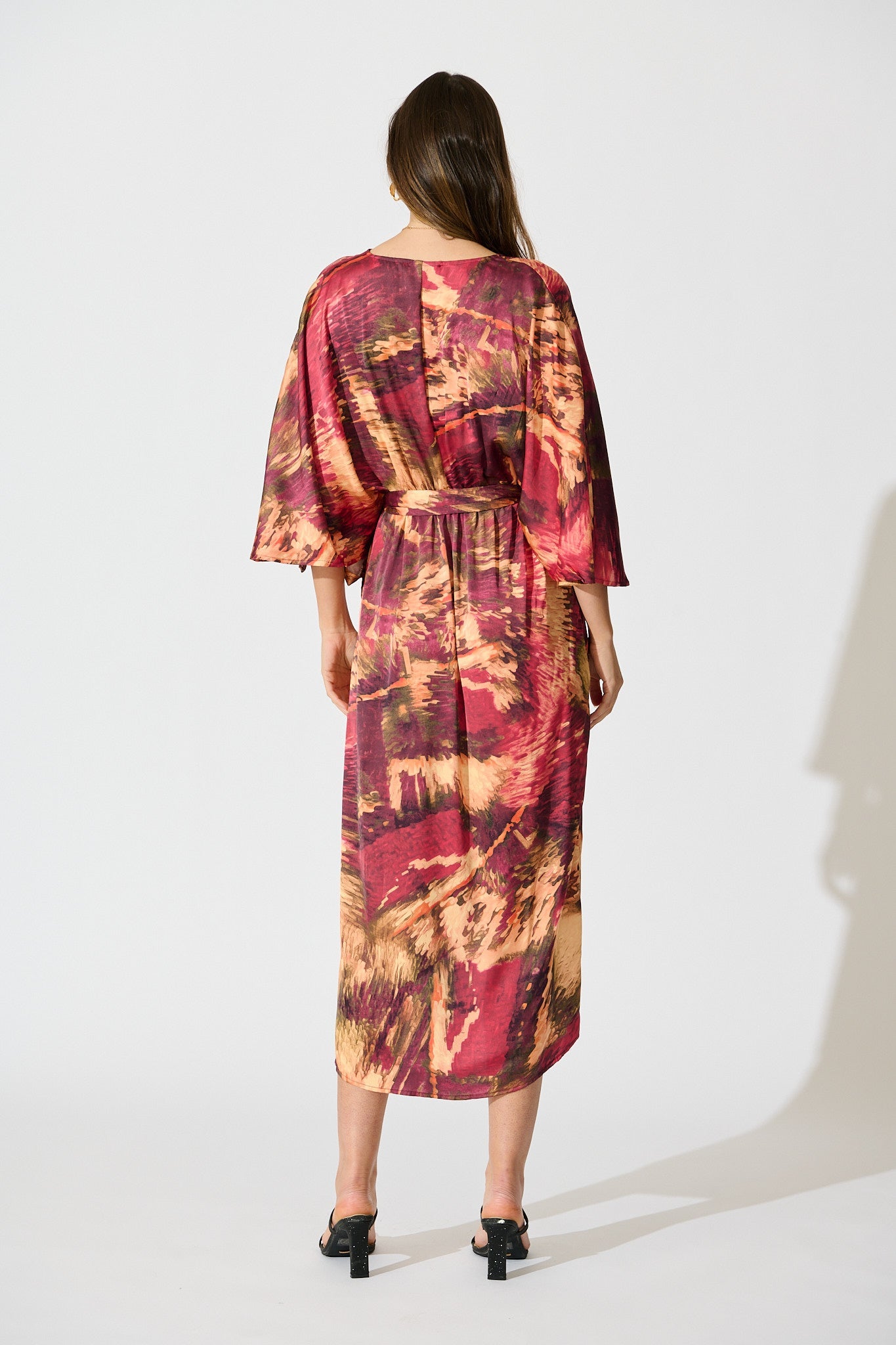 Joyful Midi Dress in Multi Watercolour Satin