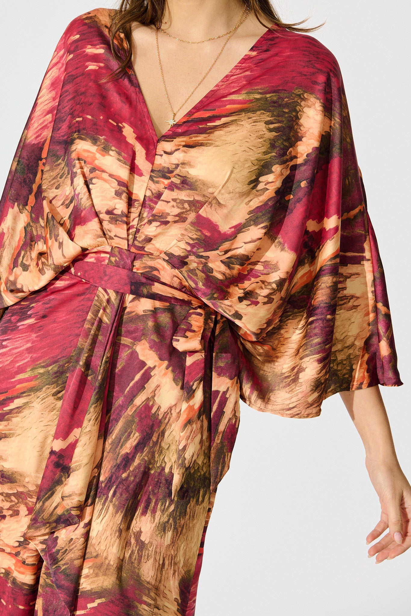 Joyful Midi Dress in Multi Watercolour Satin