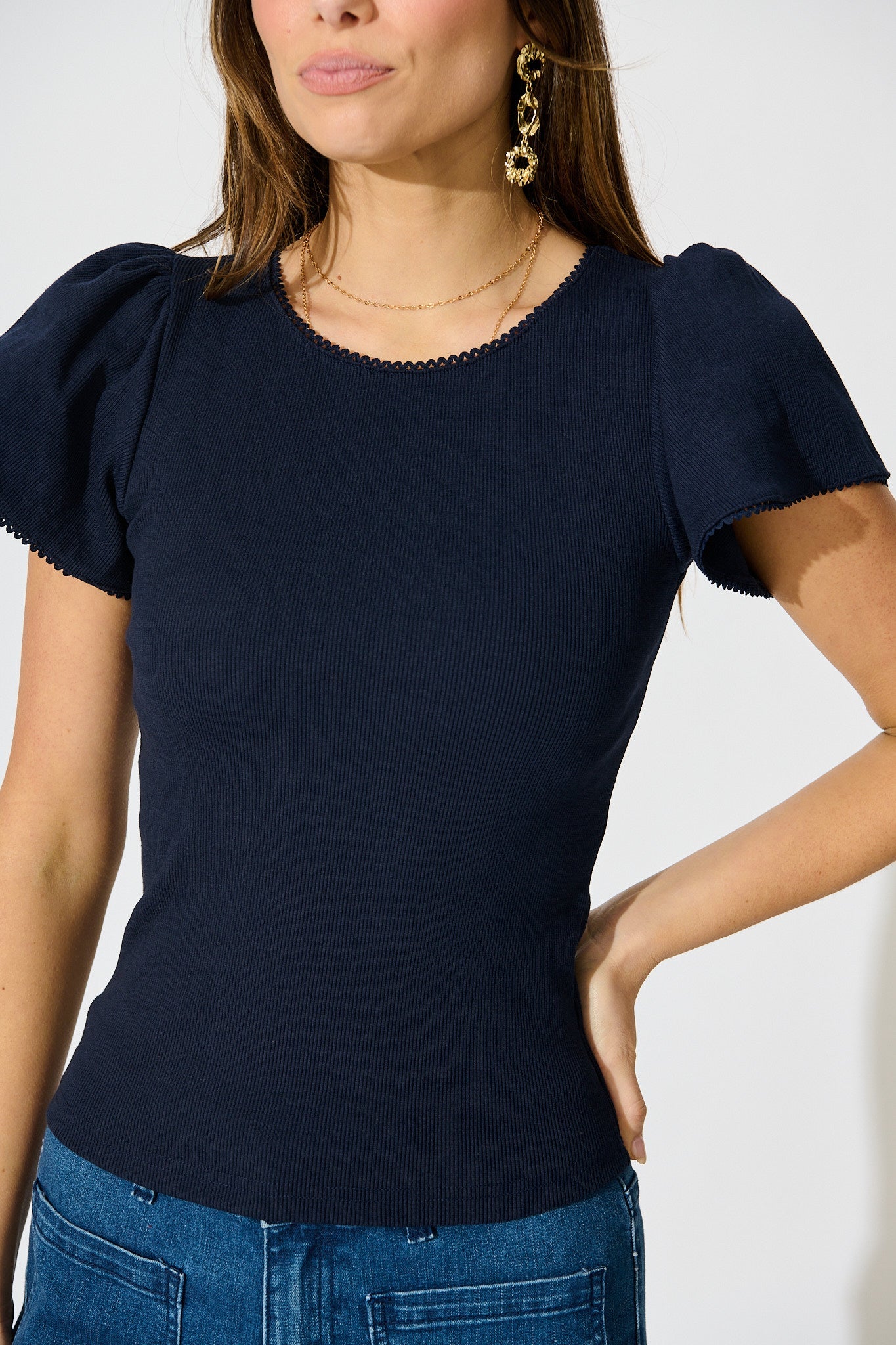 Marsha Top in Navy Cotton