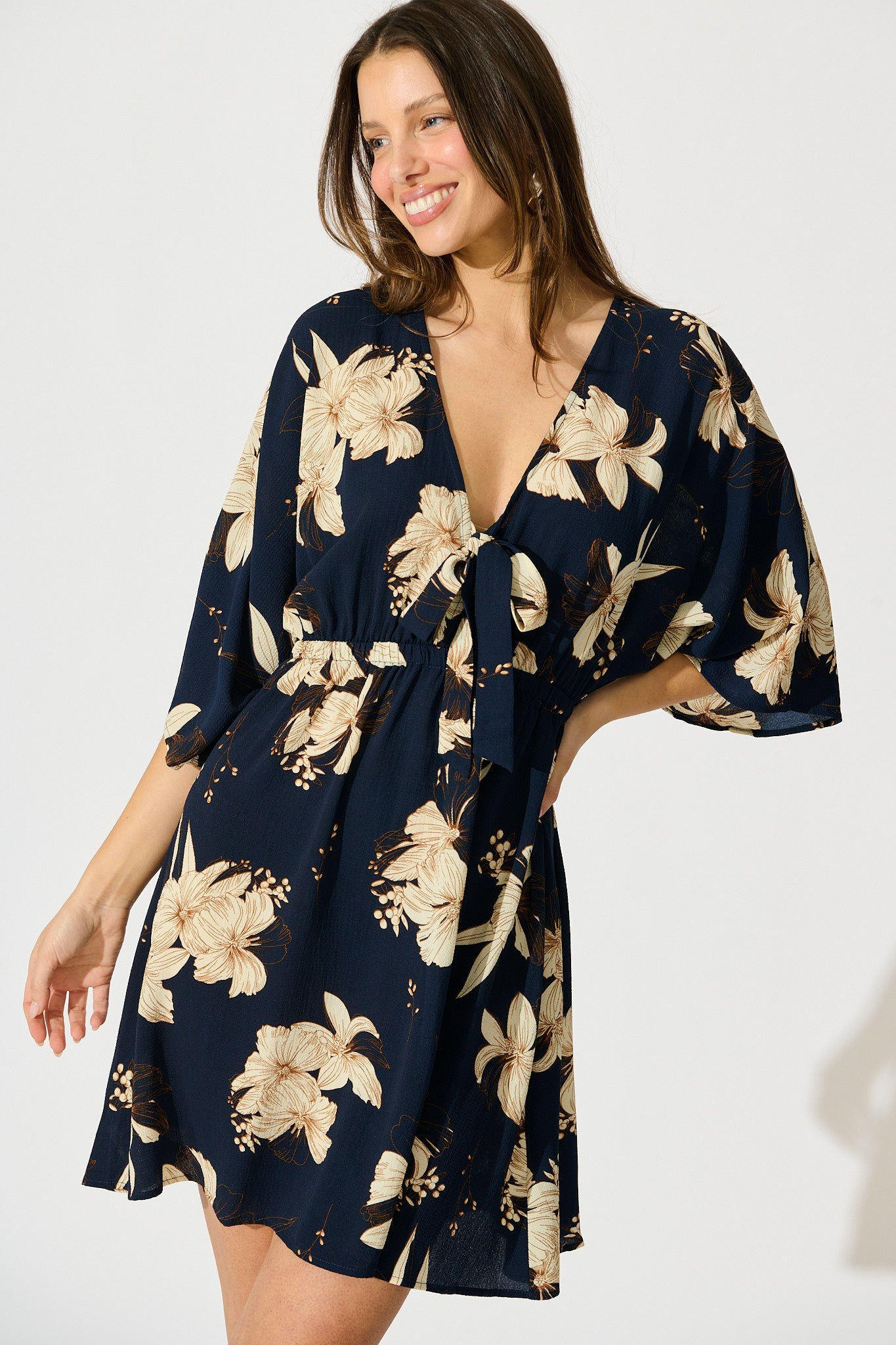 Ava Dress in Navy with Cream Floral
